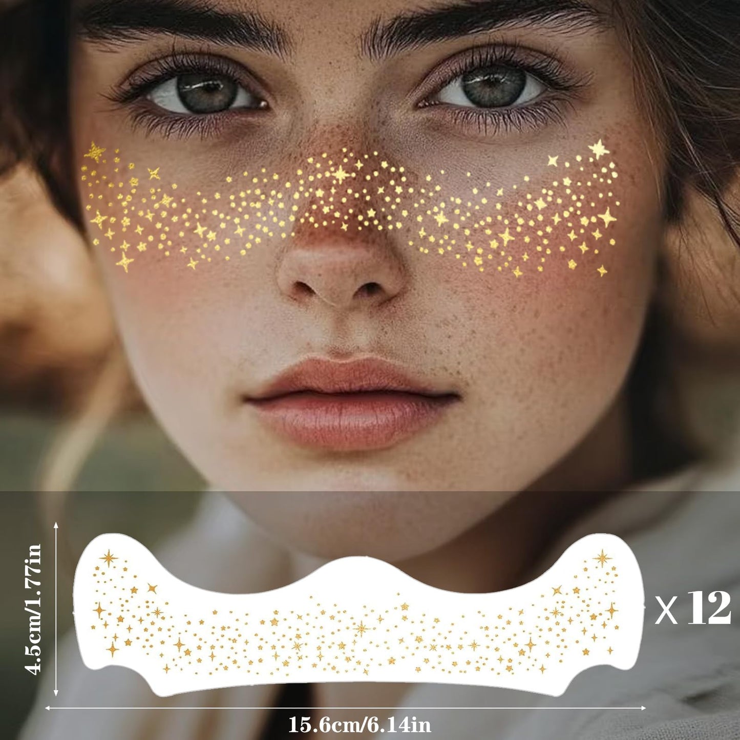 Glitter Freckles, Holographic Face and Body Glitter Tattoo Sparkle for Women Gold Glow Cosmetic Star Makeup Accessories for Festival Rave (12pcs Gold) Beauty & Personal Care Anmubag