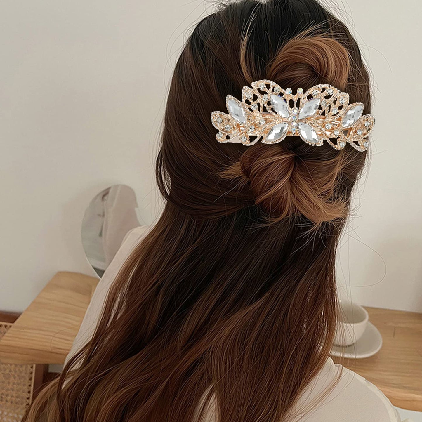 Lawie 4 Pack Luxury Butterfly Jeweled Crystal Rhinestone Glitter Sparkly Metal Hair Barrettes Snap Clips Hairpins Hairgrip Thin Thick Bun Twist Holder Beauty & Personal Care Lawie