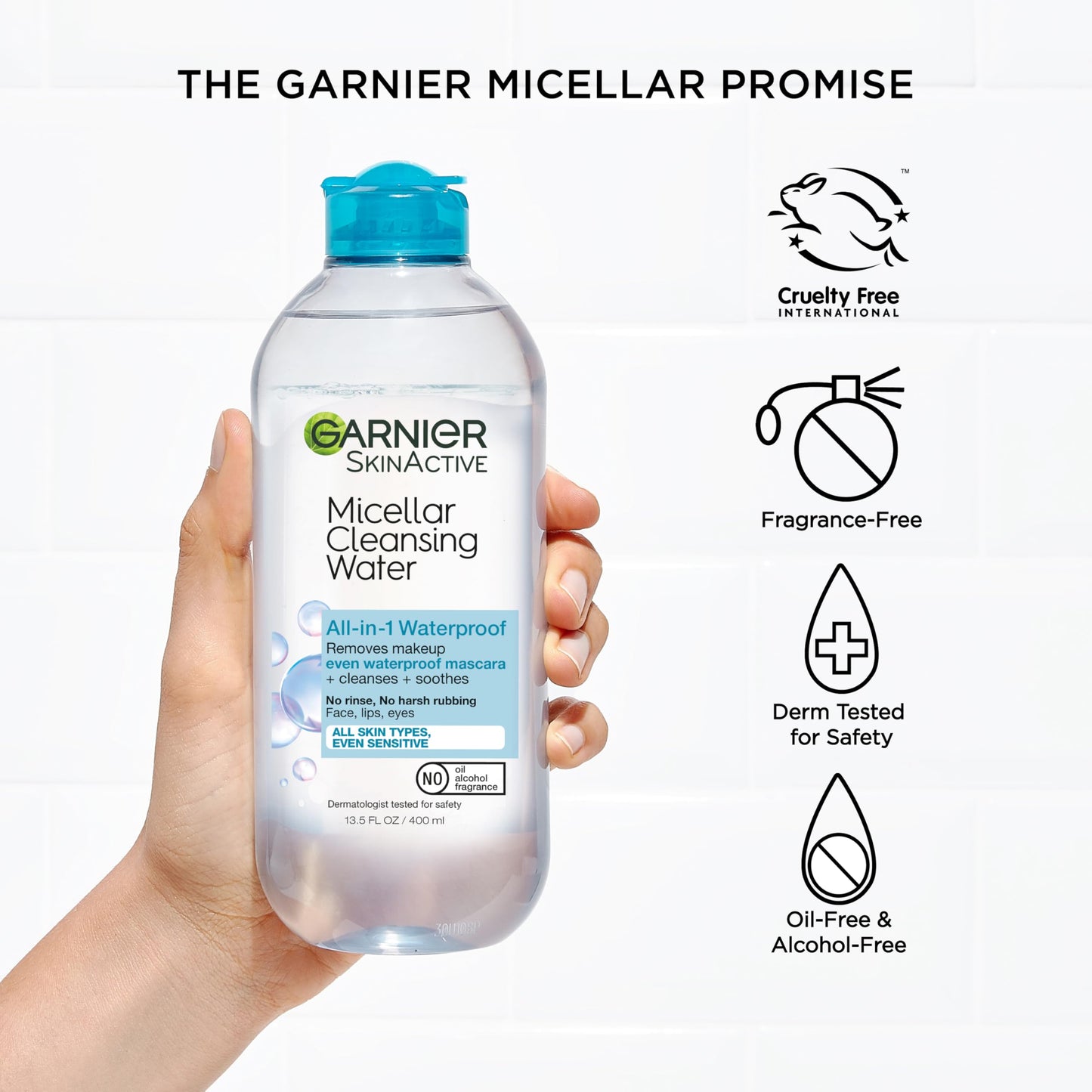 Garnier Micellar Water For Waterproof Makeup, Hydrating Facial Cleanser & Makeup Remover, Suitable for Sensitive Skin, Vegan, Cruelty Free, 13.5 Fl Oz Beauty and Personal Care Garnier