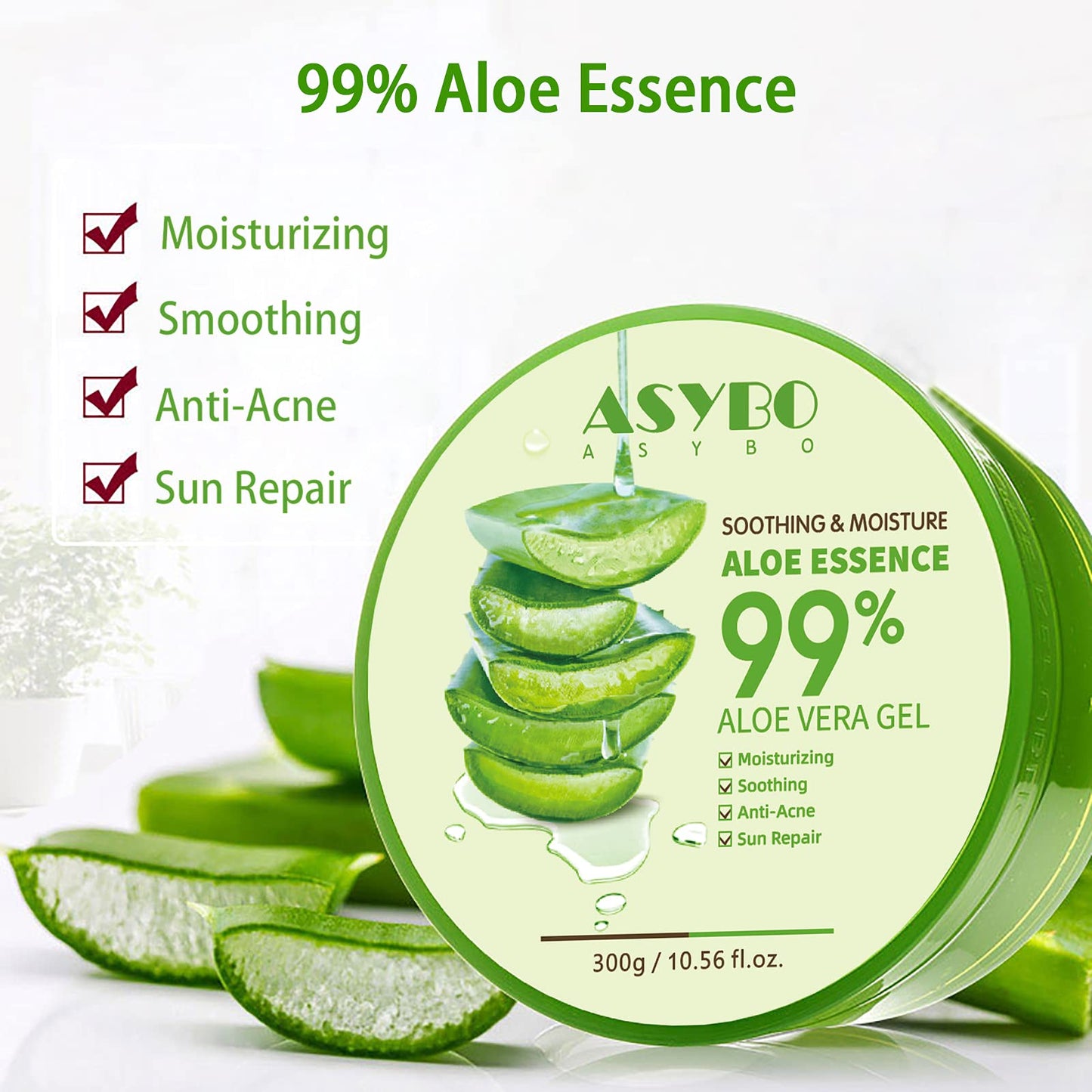 ASYBO 300 ML Natural Aloe Vera Gel -Organic Moisturizing Cream, Soothing and Hydrating, Sunburn and Scar Repair, Care for Face Body Hair Beauty & Personal Care ASYBO