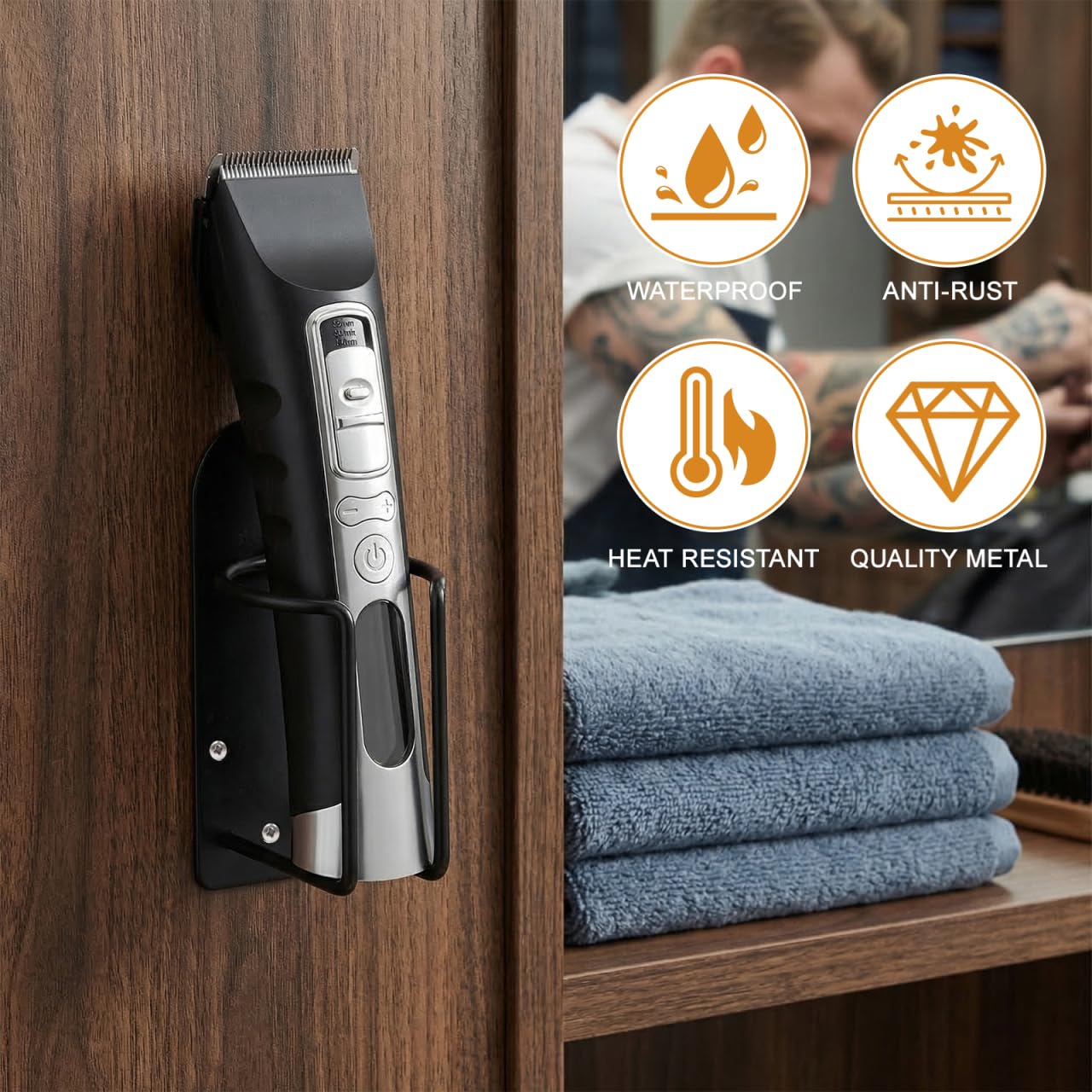 VOSAREA Wall Mount Hair Clipper Holder and Electric Shaver Holder, 4.96 Inch Stainless Steel Barber Station Organizer for Bathroom Salon (Black) Beauty and Personal Care VOSAREA