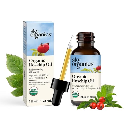 Sky Organics Travel Size Revitalizing Glow Face Oil, Rosehip Oil for Face - Nourishes Without Clogging Pores, Rosehip Seed Oil Organic for Bright Beauty & Personal Care Sky Organics