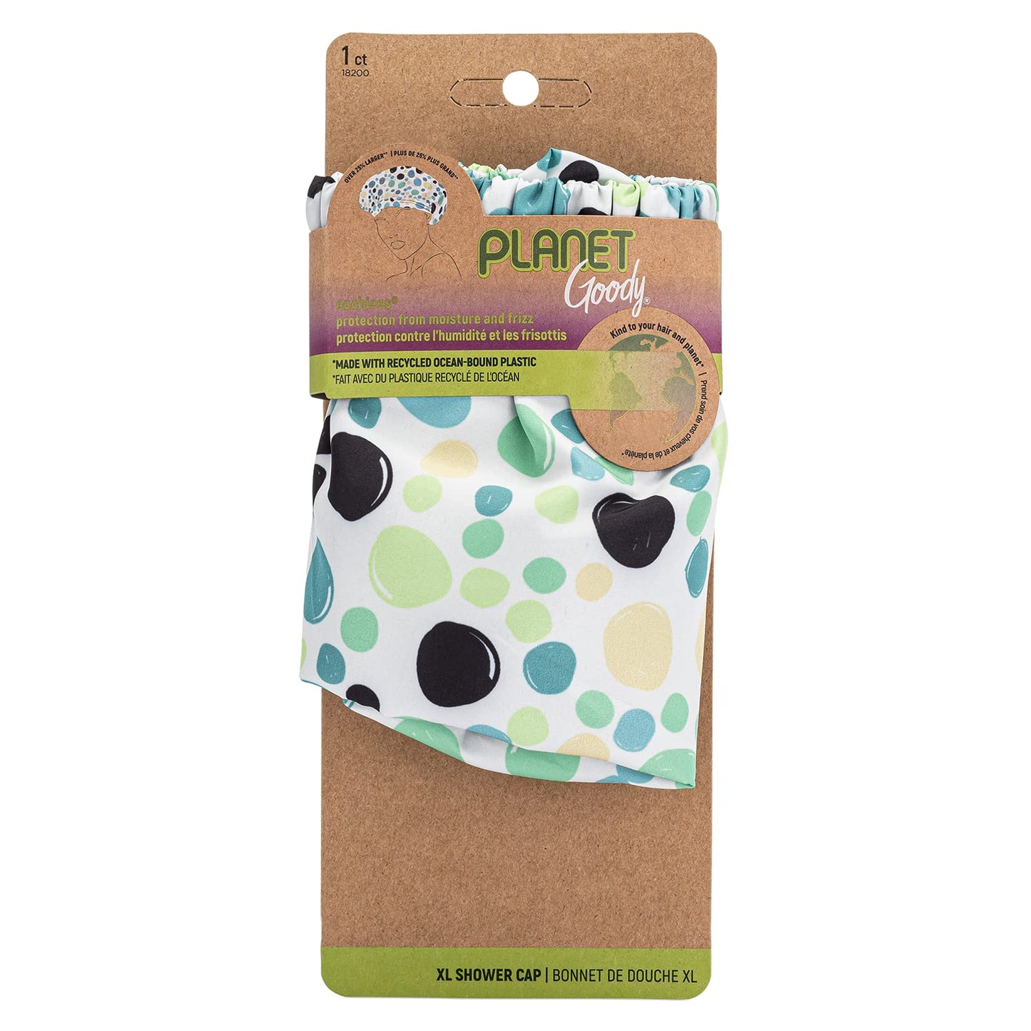 GOODY Planet XL Shower Cap,1 Count - Green Dots - Protect Your Hairstyle While Remaining Comfortable - Hair Accessories for Men,Women,Boys,& Girls Beauty and Personal Care GOODY