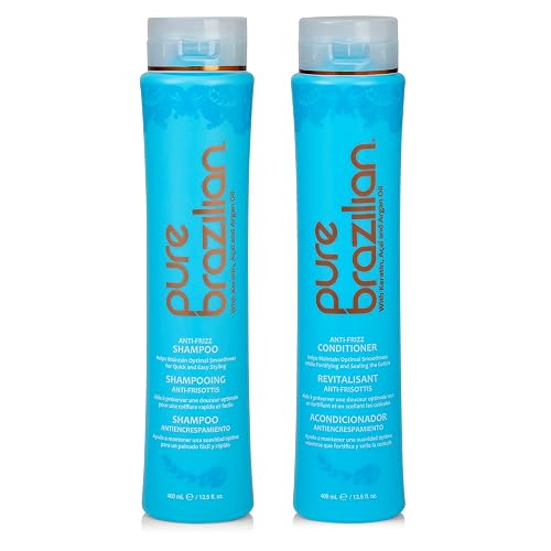 Pure Brazilian Anti-Frizz Daily Shampoo & Conditioner, Salt-Free & Color Safe, Enriched with Keratin, Argan Oil & Acai, 13.5 Ounce (400 Milliliter) Beauty & Personal Care Pure Brazilian