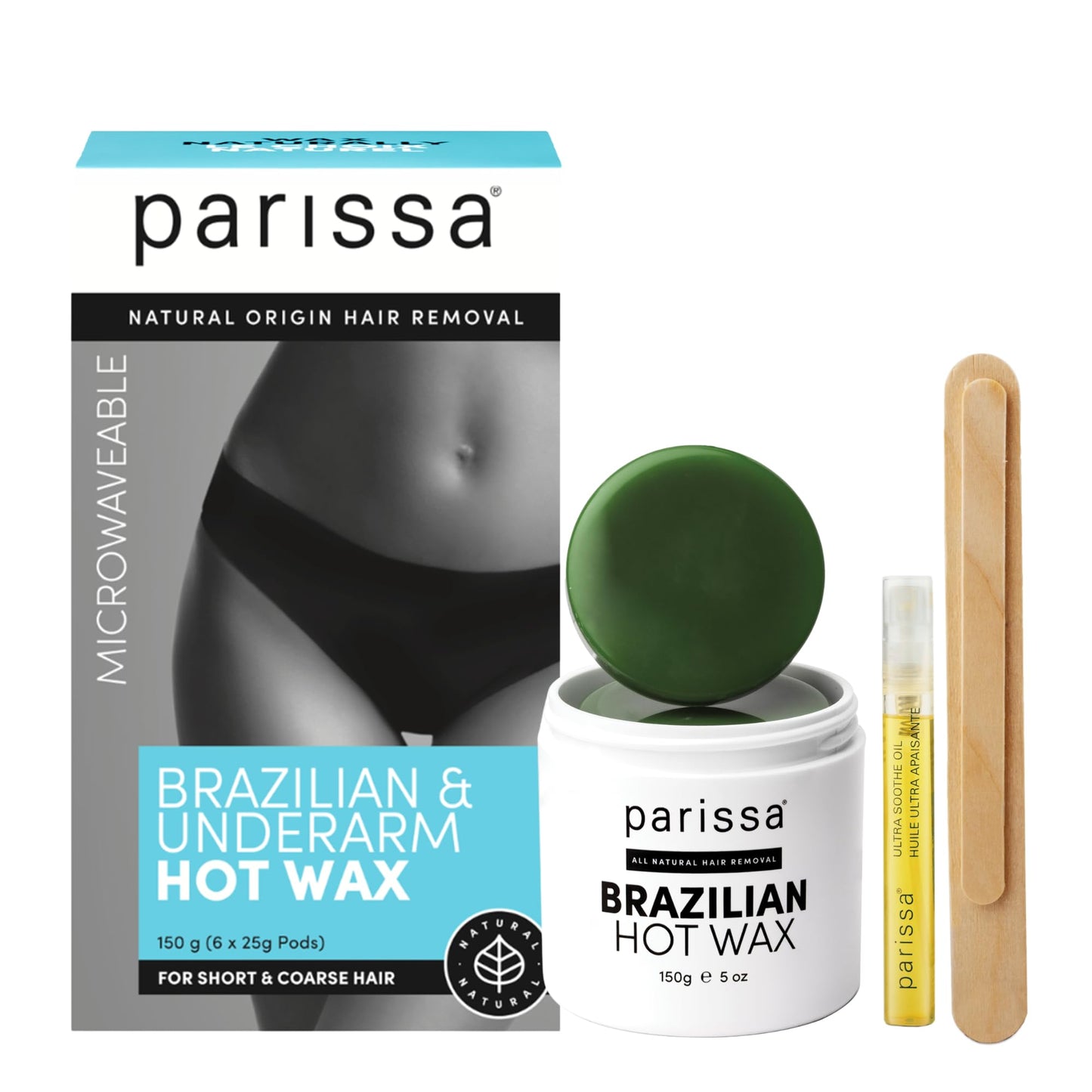 Parissa Microwavable Natural Bikini Hot Wax Kit - No-Strip Hard Wax for Coarse Hair on Bikini & Underarms - Ideal for Brazilian-Style Waxing - 150 g Beauty and Personal Care Parissa