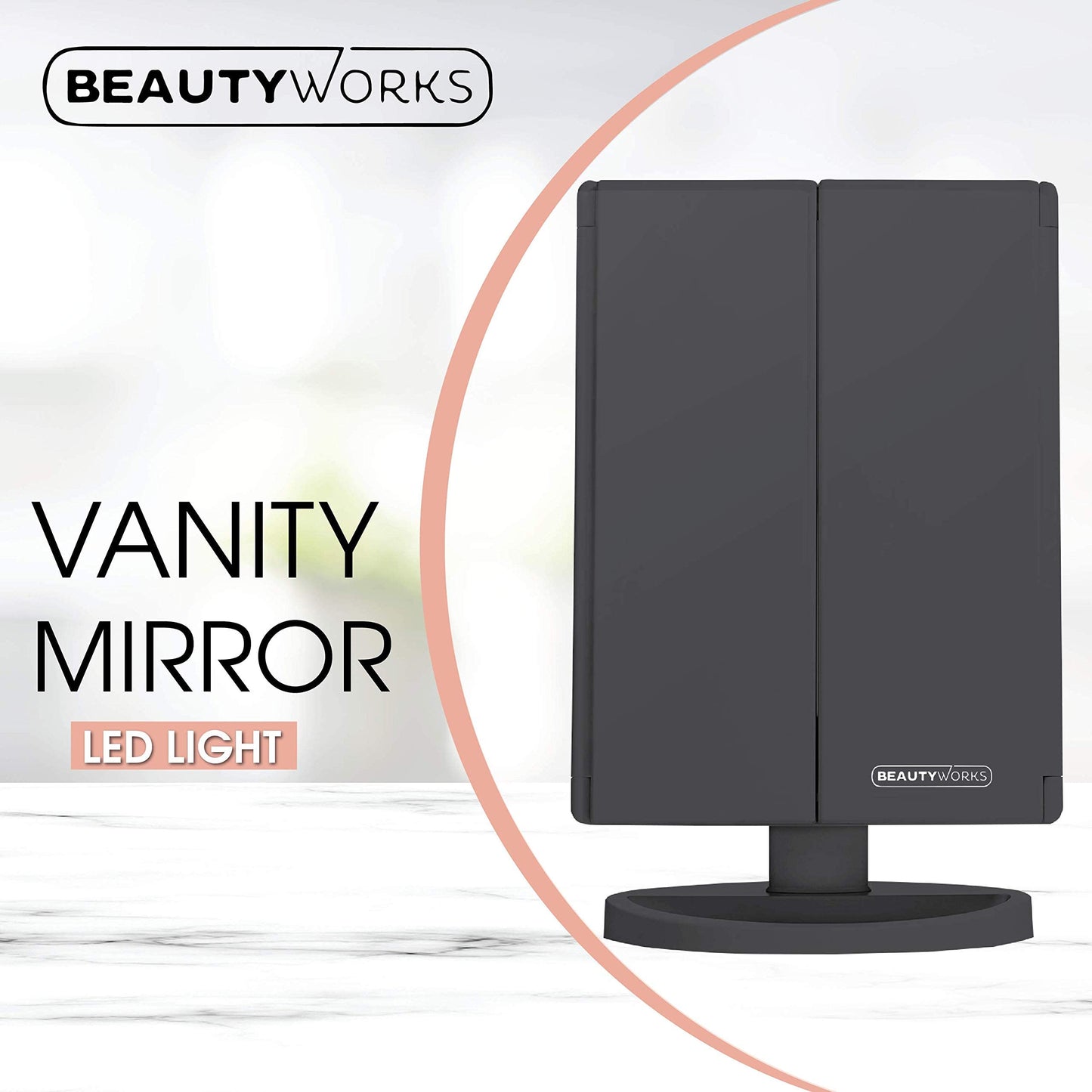 Beautyworks Backlit Makeup Vanity Mirror 36 LED Lights Touch-Screen Light Control, Tri-Fold 1/2/3X Magnification, Portable High-Definition Cosmetic Beauty & Personal Care Beautyworks