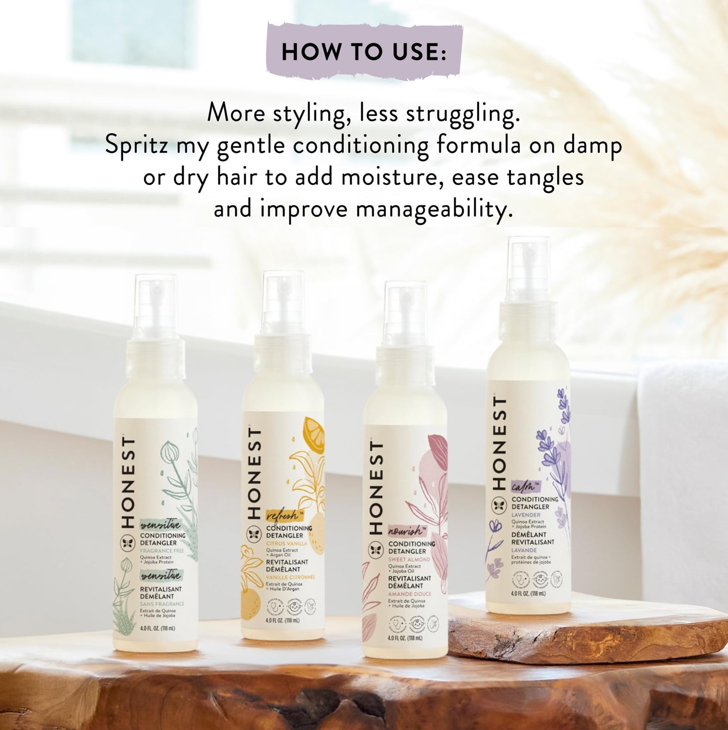 The Honest Company Conditioning Hair Detangler 3-Pack Leave-in Conditioner and Fortifying Spray, Tear Free Cruelty-Free, Hypoallergenic, Citrus Beauty & Personal Care The Honest Company