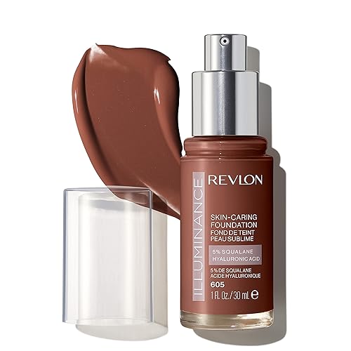 Revlon Illuminance Skin-Caring Liquid Foundation, Hyaluronic Acid, Hydrating and Nourishing Formula with Medium Coverage, 605 Rich Mahogany, 1 fl oz Beauty & Personal Care REVLON