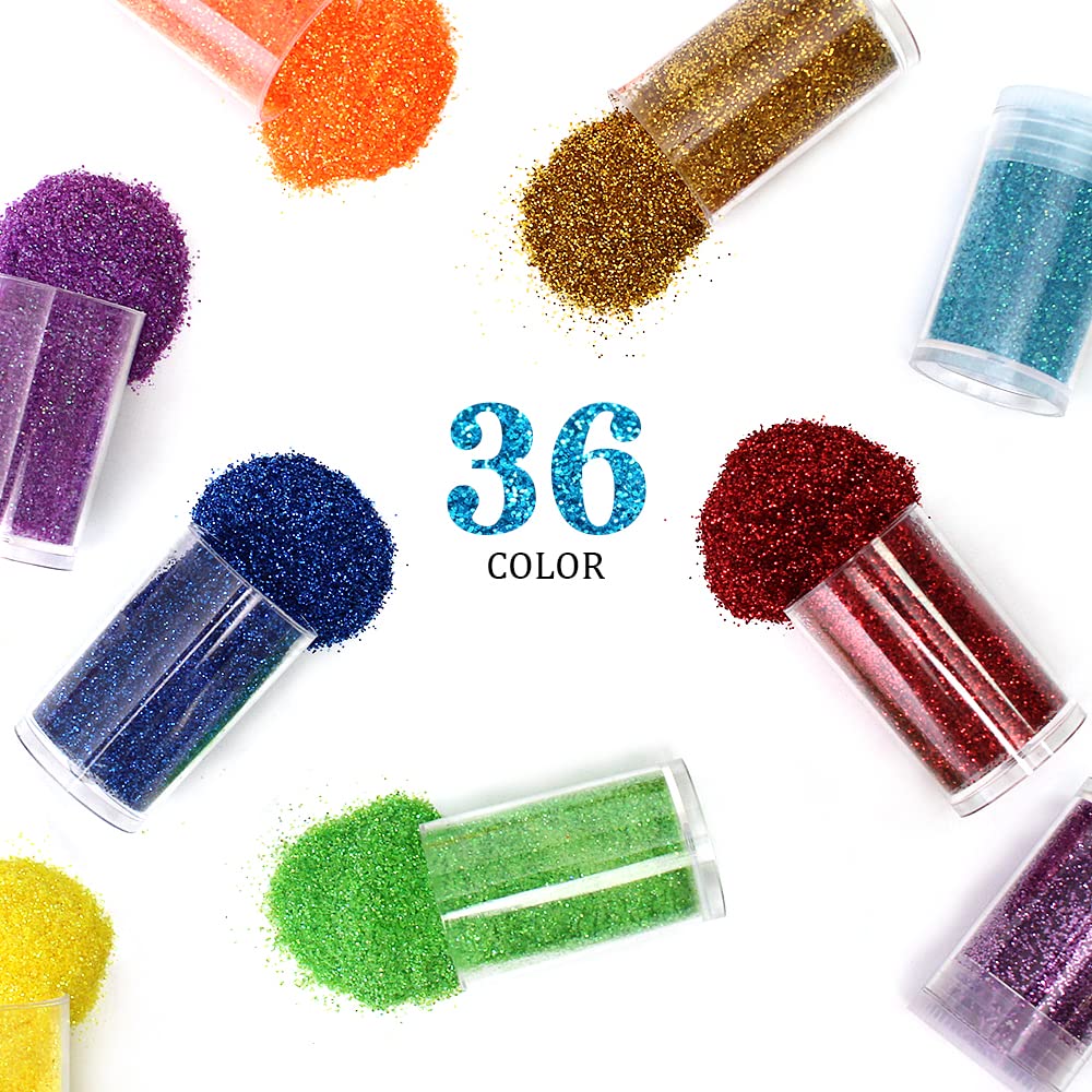 36 Colors Set, Fine Glitter for Resin, Arts and Craft Supplies Glitter, Cosmetic for Body Nail Face Hair Eyeshadow Lip Gloss Makeup, Festival Beauty & Personal Care LICOOL GLITTER