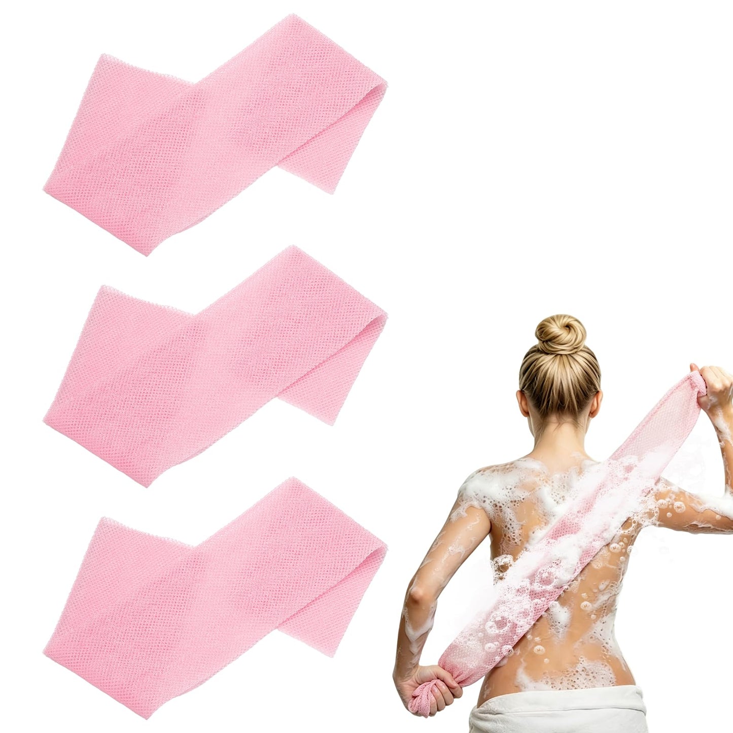 uxcell 3 Pcs Back Scrubber, Nylon Bath Sponge Extended, 31 Inch African Exfoliating Long Net Body Scrubber Shower Loofah for Women Men Use Body Bath Beauty and Personal Care uxcell
