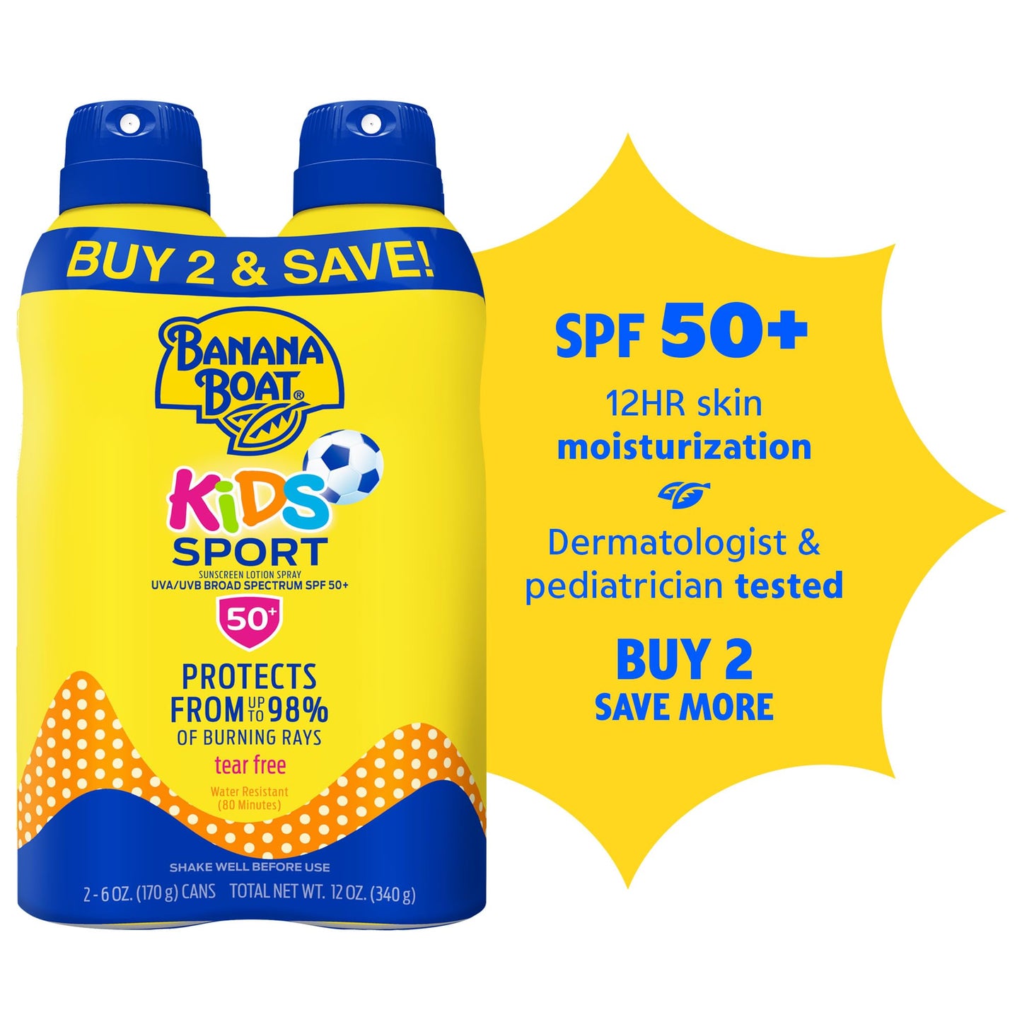 Banana Boat Sport Kids Sunscreen Spray SPF 50, Twin Pack | Spray Sunscreen for Kids, Childrens Sunblock SPF 50, Oxybenzone Free, 6oz each Beauty & Personal Care Banana Boat