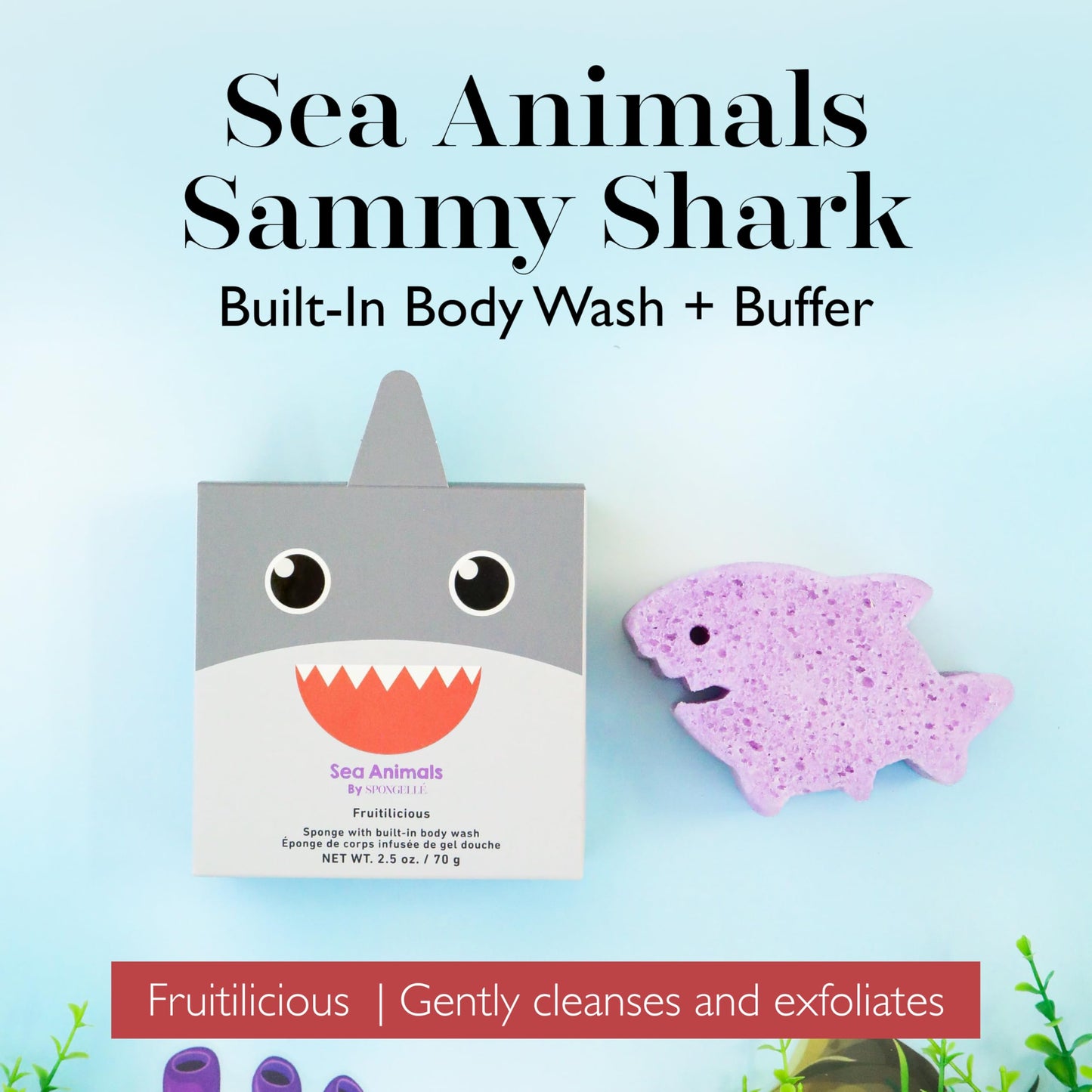 Spongellé Sammy Shark Sea Animals Kid's Body Buffer - All Ages - Body Wash Infused Shower Loofah - Newborn Essentials & Baby Essentials Beauty and Personal Care SPONGELLÉ