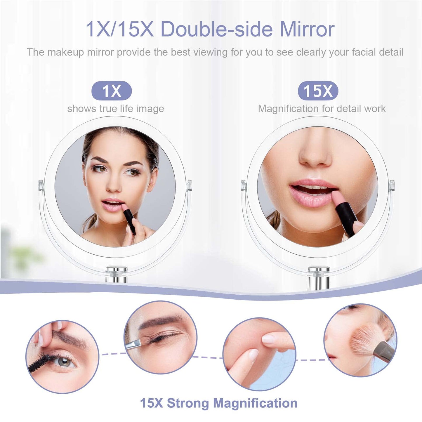 CLSEVXY Vanity Makeup Mirror with Stand, 1X/15X Magnification Double Sided 360 Degree Swivel, Portable Table Desk Counter top Magnifying Mirror Beauty and Personal Care CLSEVXY