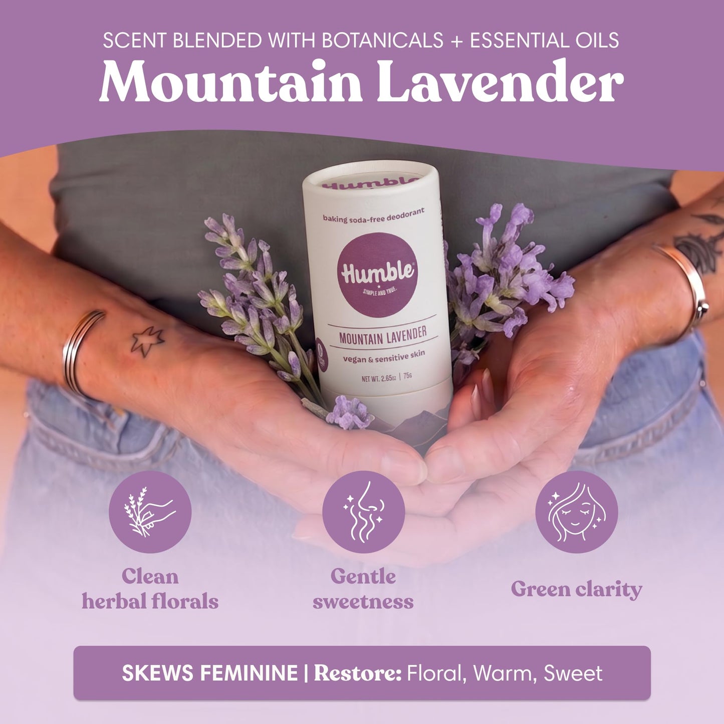HUMBLE BRANDS Deodorant Stick, Mountain Lavender - Aluminum-Free Deodorant for Women & Men with Baking Soda, Essential Oils & Beeswax - Underarm Beauty and Personal Care HUMBLE SIMPLE AND TRUE.