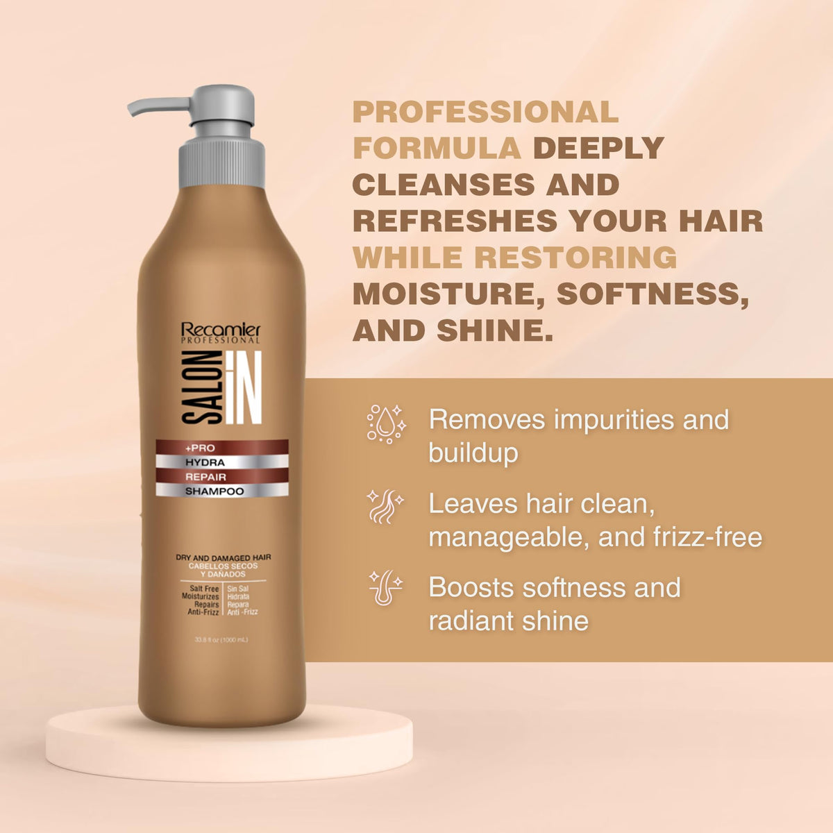 Salon In by Recamier | Hydra Repair Kit - Shampoo, Conditioner (33.8 fl oz Each) & Leave-In (10.1 fl oz) | Dry And Damaged Hair