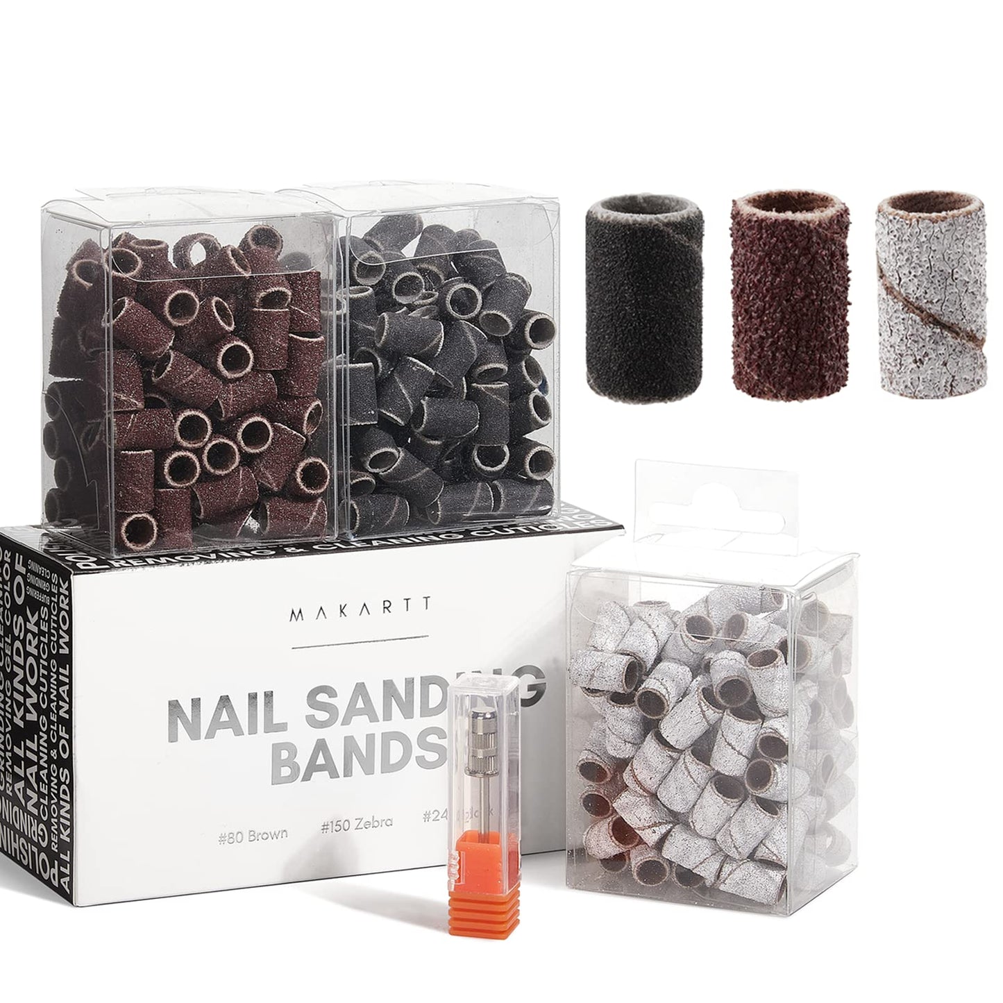 Makartt Nail Drill Bits Sanding Bands - for Nail Drill #80#150#240 Grits 300Pcs File Sanding Bands Zebra Brown Professional Bits Set for Acrylic Nails Beauty & Personal Care Makartt