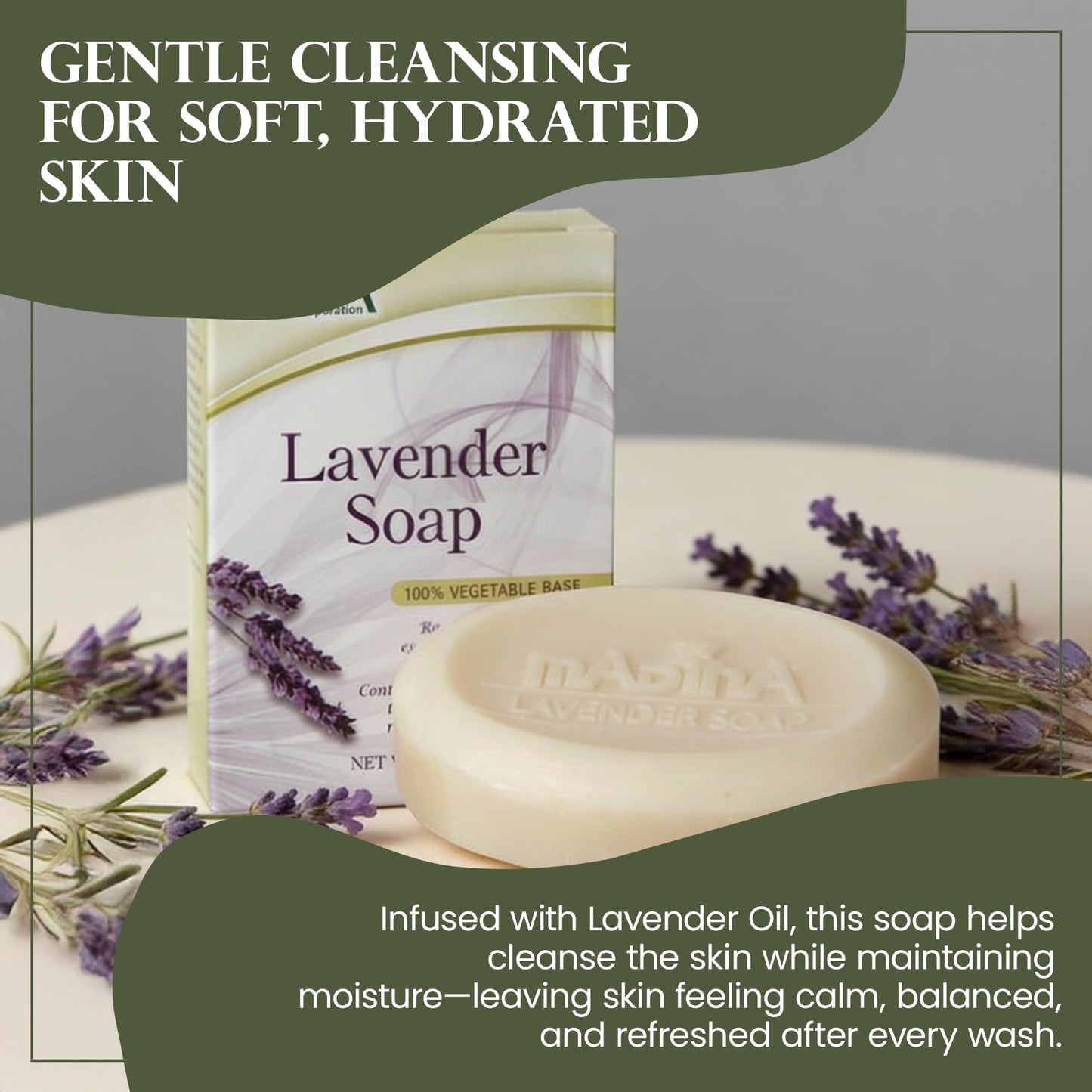 Madina Lavender Soap Bar - Natural Lavender Oil, Calming Scent, Moisturizing Cleanser, Gentle for All Skin Types, Aromatherapy Bath Soap, Daily Use Beauty & Personal Care Madina
