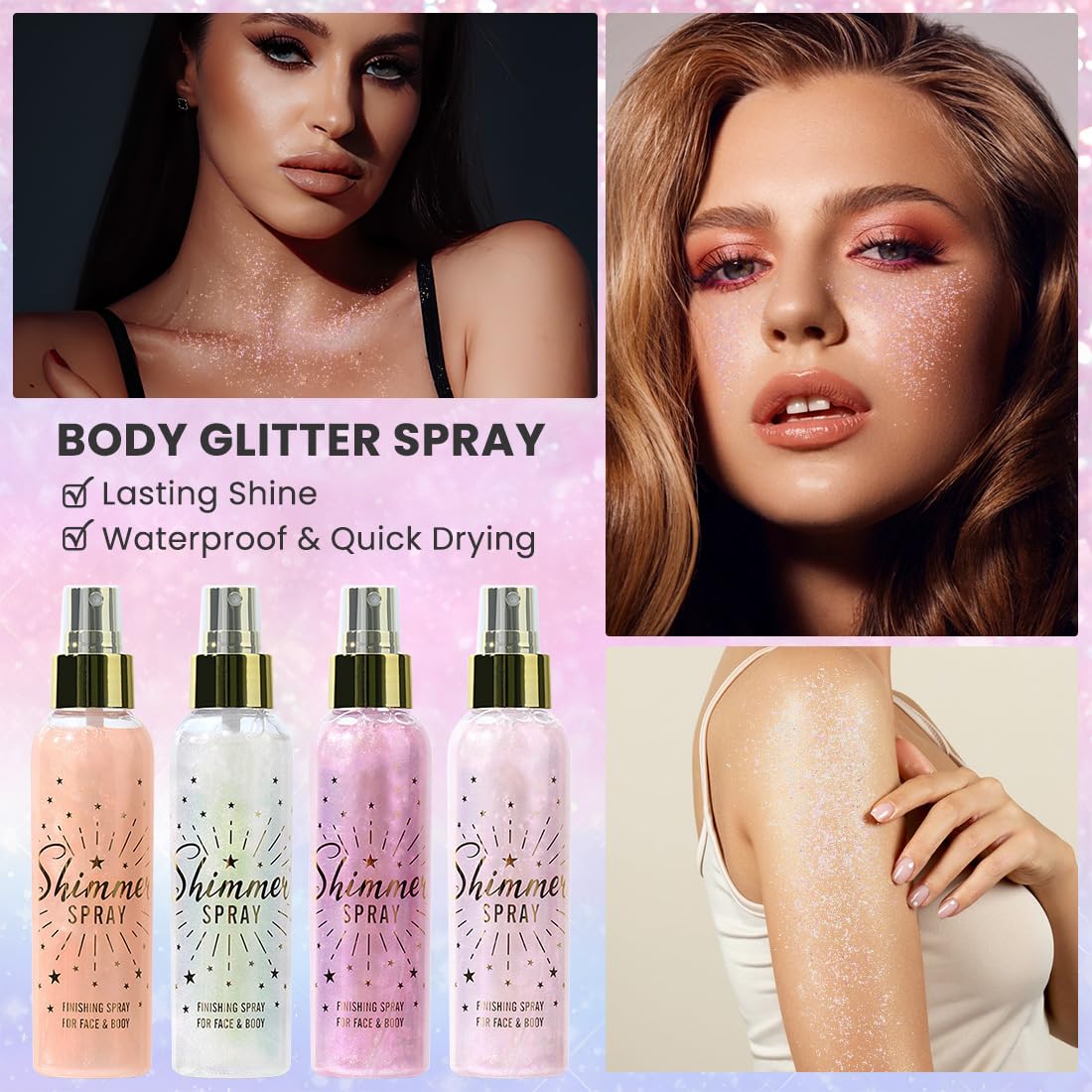 Glitter Spray for Hair and Body, Glitter Body Spray, Glitter Spray for Clothes, Quick-Drying Waterproofing Body Shimmer Suitable for Festival Rave Beauty & Personal Care ZENTANMEI