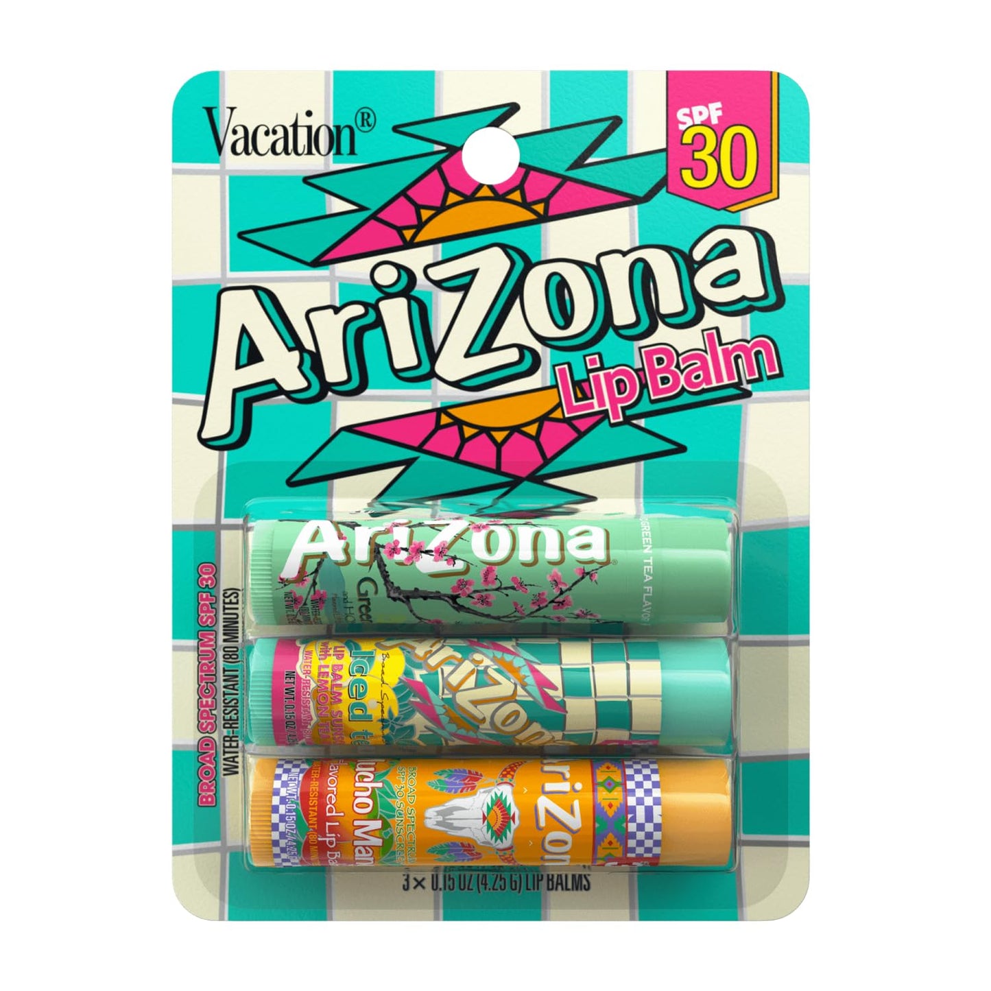 AriZona Iced Tea SPF 30 Lip Balms 3-Pack by Vacation Sunscreen, Hydrating Lip Sunscreen Chapstick, Water Resistant Vegan Sunscreen Lip Balm, 3 Iconic Beauty and Personal Care VACATION