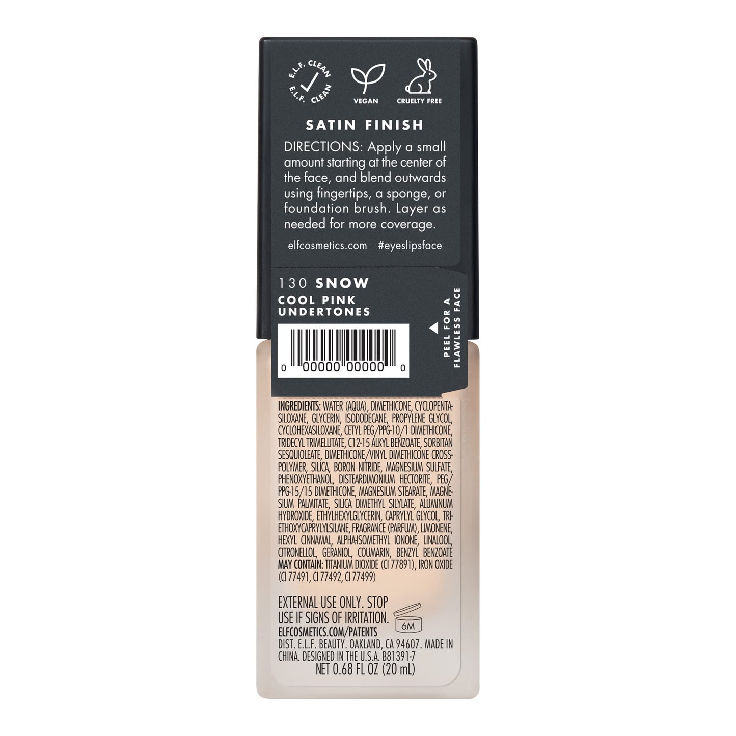 e.l.f. Flawless Satin Foundation, Lightweight & Medium Coverage, Semi-Matte Finish, Vegan , Snow, 0.68 Fl Oz (20mL) Beauty & Personal Care e.l.f.