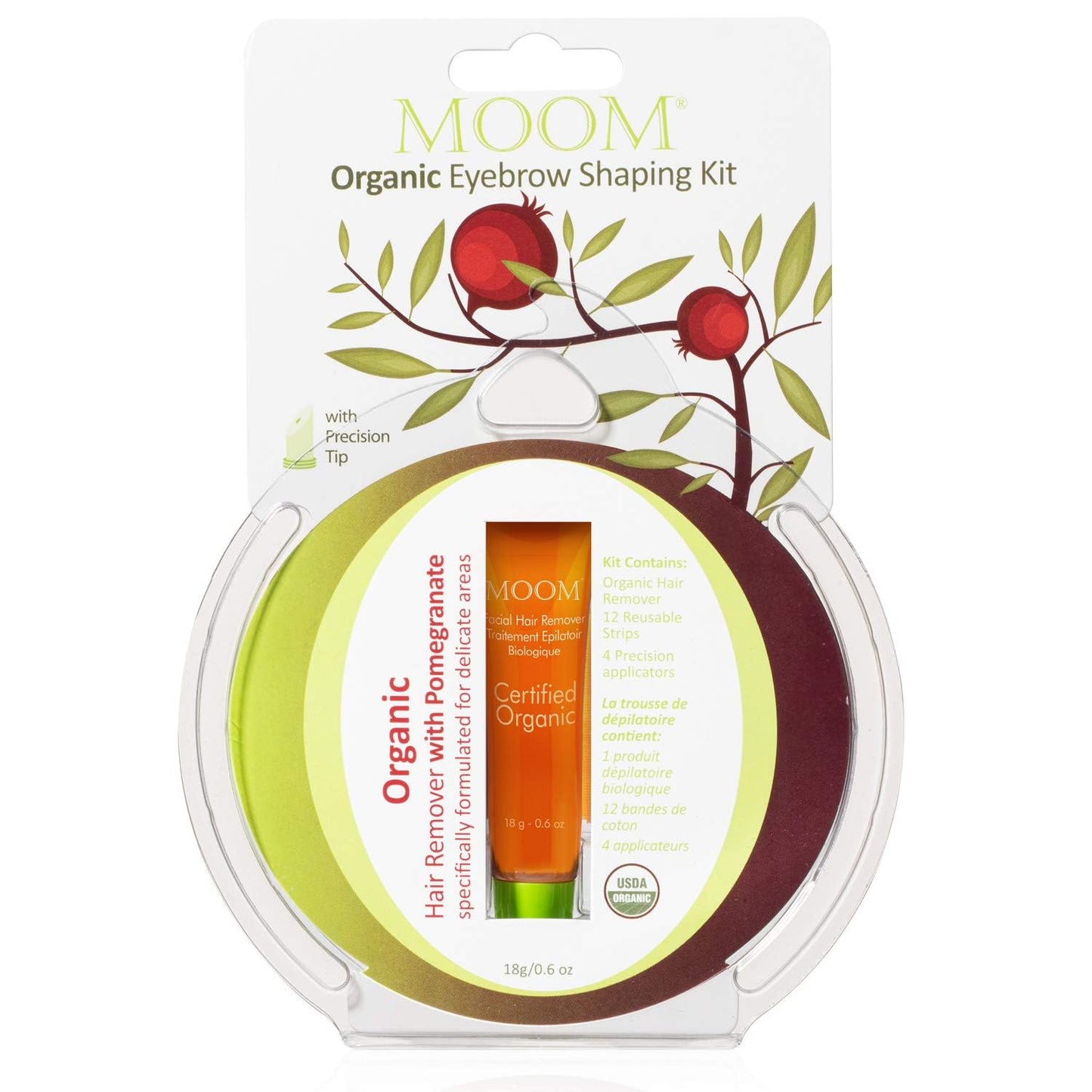 MOOM Organic Eyebrow Waxing Kit with Pomegranate Oil & Chamomile - Natural Sugar Hair Removal Glaze with 12 Reusable Strips & 4 Applicators Beauty and Personal Care MOOM