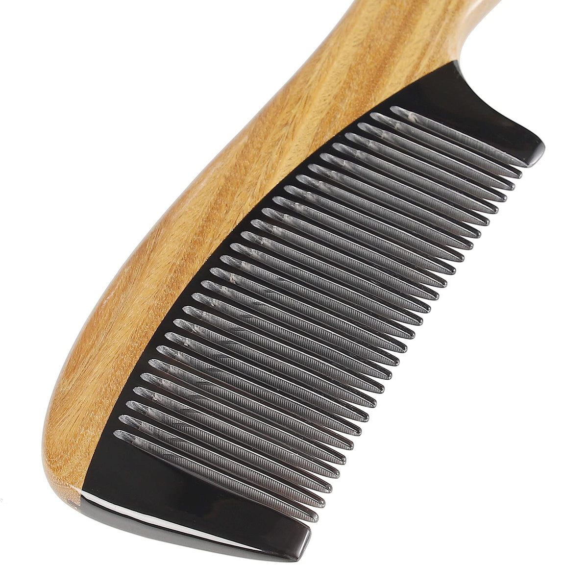 Onedor Natural Green Sandalwood Hair Comb - 100% Handmade Wooden Comb with Buffalo Horn, Fine Tooth, Anti-Static, Relieves Tension, Prevents Tangled