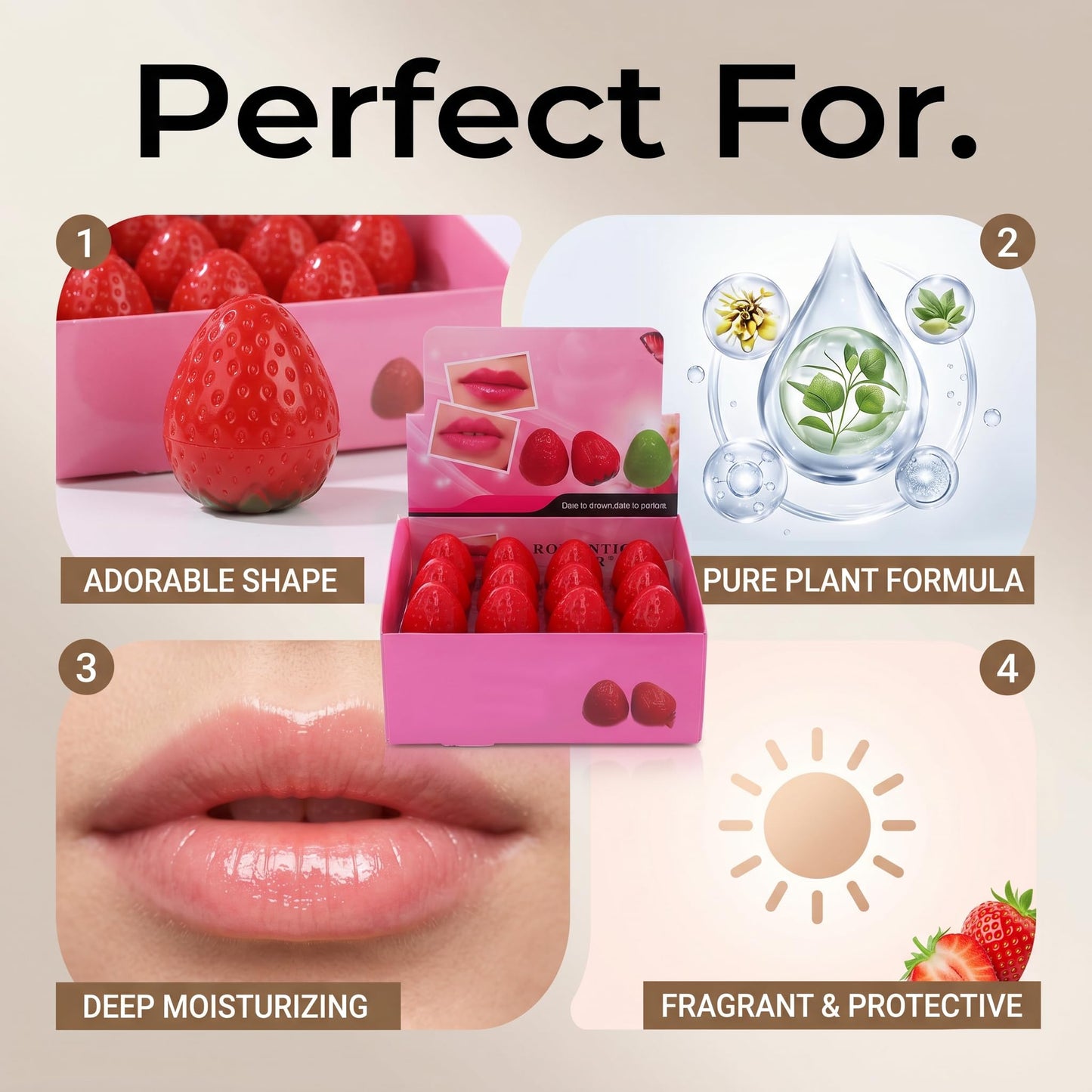 24 Pieces Lip Balm Strawberry Lovely Shaped Women Girl Lip Balm Lasting Moisturizing Lip Beauty and Personal Care Dioche