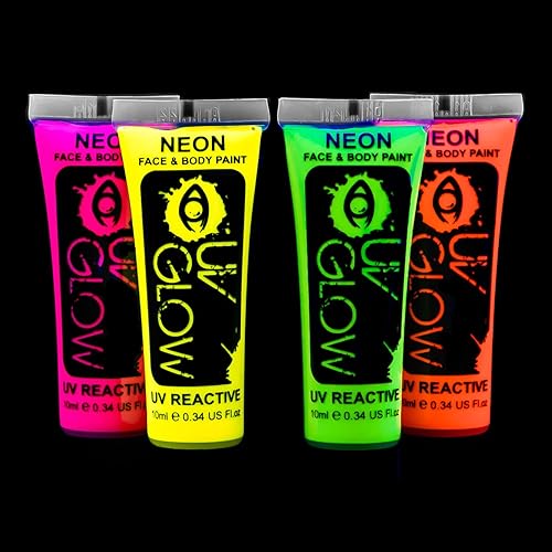 UV Glow Blacklight Face and Body Paint 0.34oz - Neon Fluorescent (0.34 Fl Oz (Pack of 4)) Beauty & Personal Care UV Glow