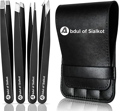 Abdul of Sialkot Eyebrow Tweezer Set for Women & Men - Professional Slant and Pointed Tweezers Set with Case - Precision Tweezers Kit for Facial Hair Beauty & Personal Care Abdul of Sialkot