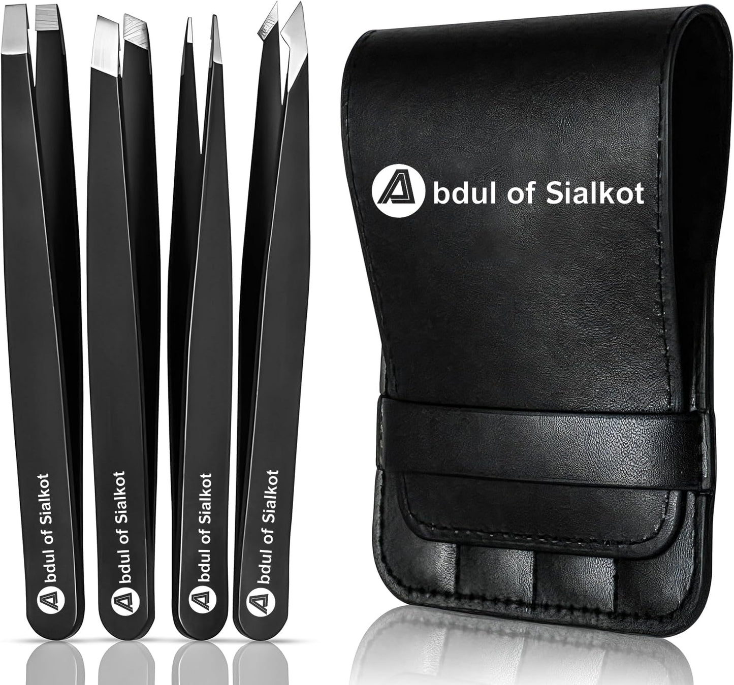 Abdul of Sialkot Eyebrow Tweezer Set for Women & Men - Professional Slant and Pointed Tweezers Set with Case - Precision Tweezers Kit for Facial Hair Beauty & Personal Care Abdul of Sialkot