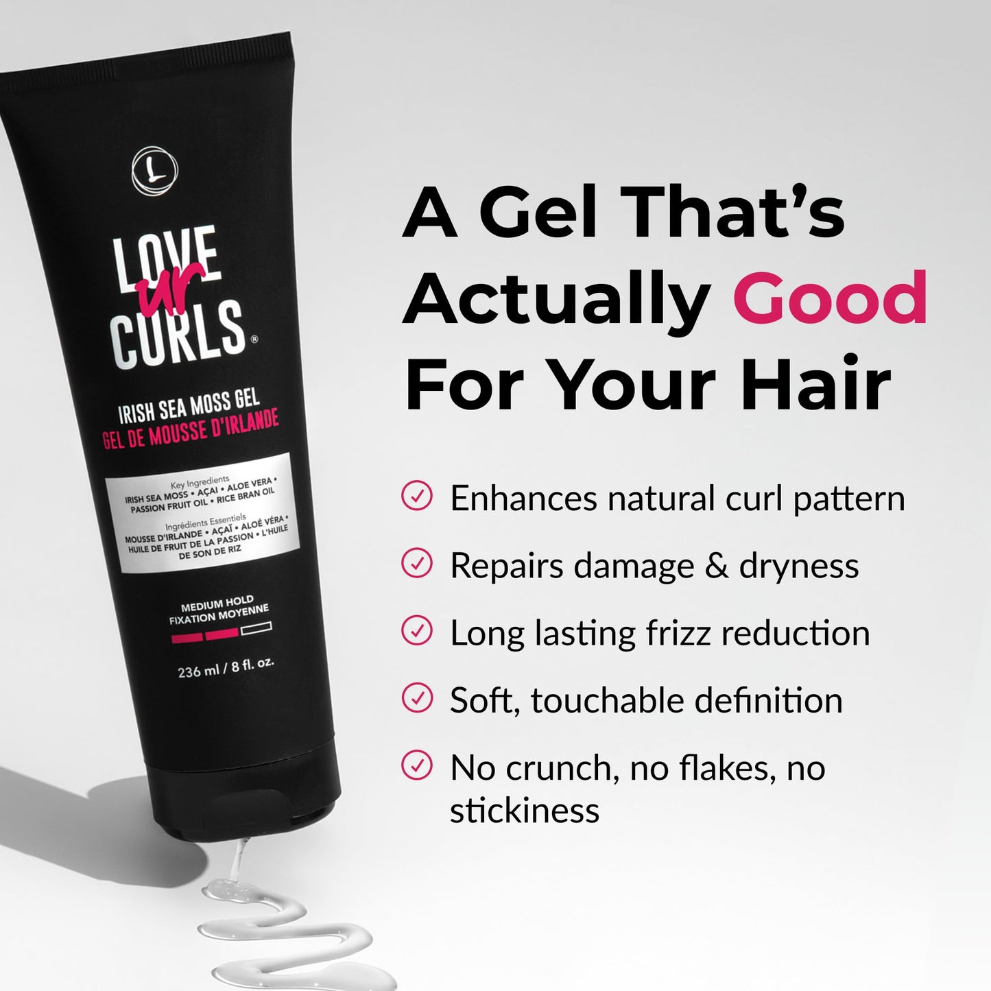 Love Ur Curls Irish Sea Moss Hair Gel, Medium Hold Hair Styling Curling Gel for Defined Curly Hair, Waves & Coils, Vegan, Cruelty Free, 236mL Beauty and Personal Care Love Ur Curls