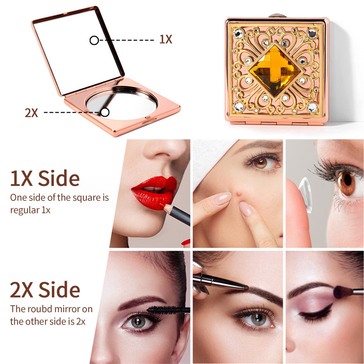 HAPUTDY Mini Elegant Makeup Mirror, Portable 1X/2X Magnifying (Pink) Beauty & Personal Care HAPUTDY