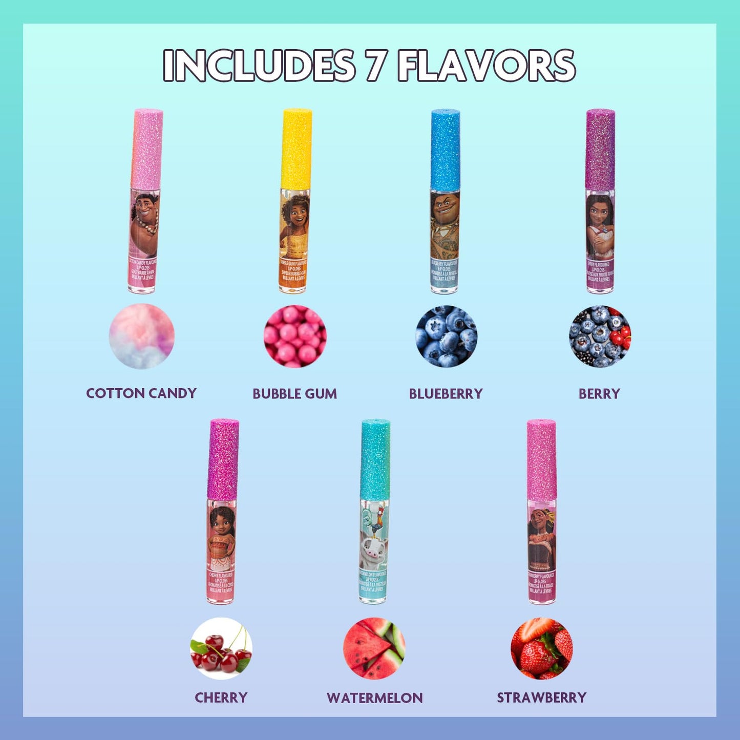 Disney Moana 7 Piece Plant Based Lip Gloss, Girls Party Favors, First Makeup Set for Girl, Perfect for Parties, Sleepovers, and Birthday Gifts, Ages Beauty & Personal Care Townley Girl