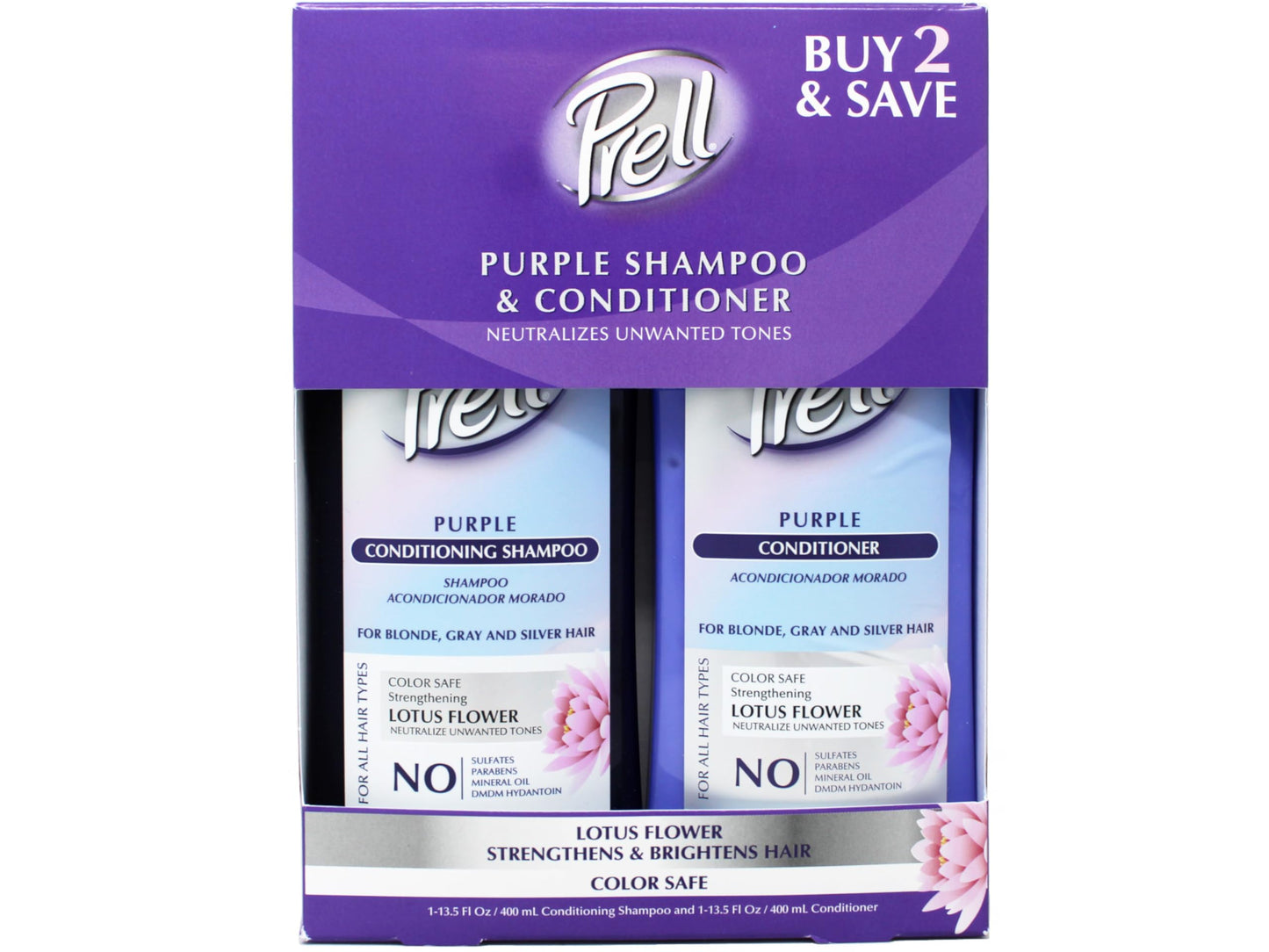 Prell Purple Shampoo + Conditioner Set for Blonde, Bleached, Gray & Silver Hair, Neutralizes Yellow Tones, Color-Safe Hydrating Lotus Flower System Beauty & Personal Care Prell