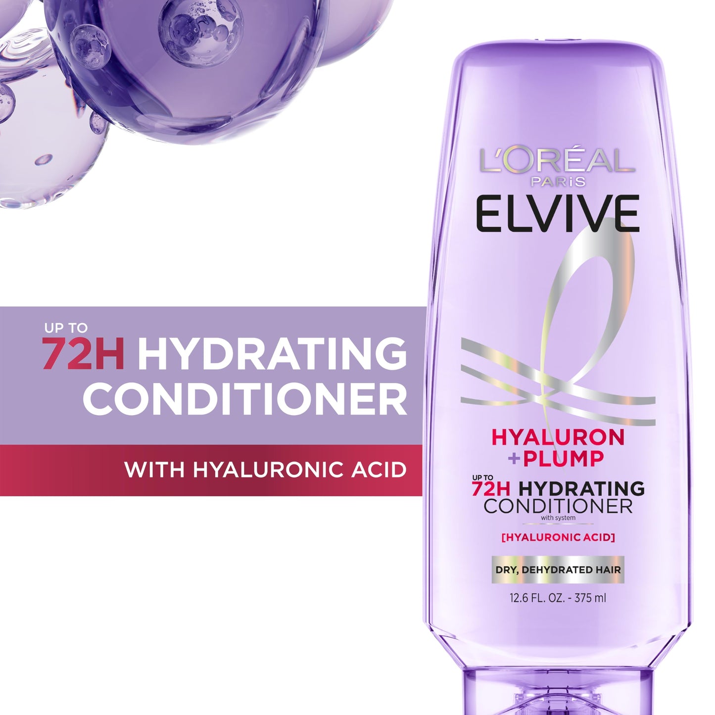 L'Oreal Paris Elvive Hyaluron Plump Hydrating Conditioner for Dehydrated, Dry Hair Infused with Hyaluronic Acid Care Complex, Paraben-Free, 12.6 Fl Oz Beauty & Personal Care L'Oreal Paris