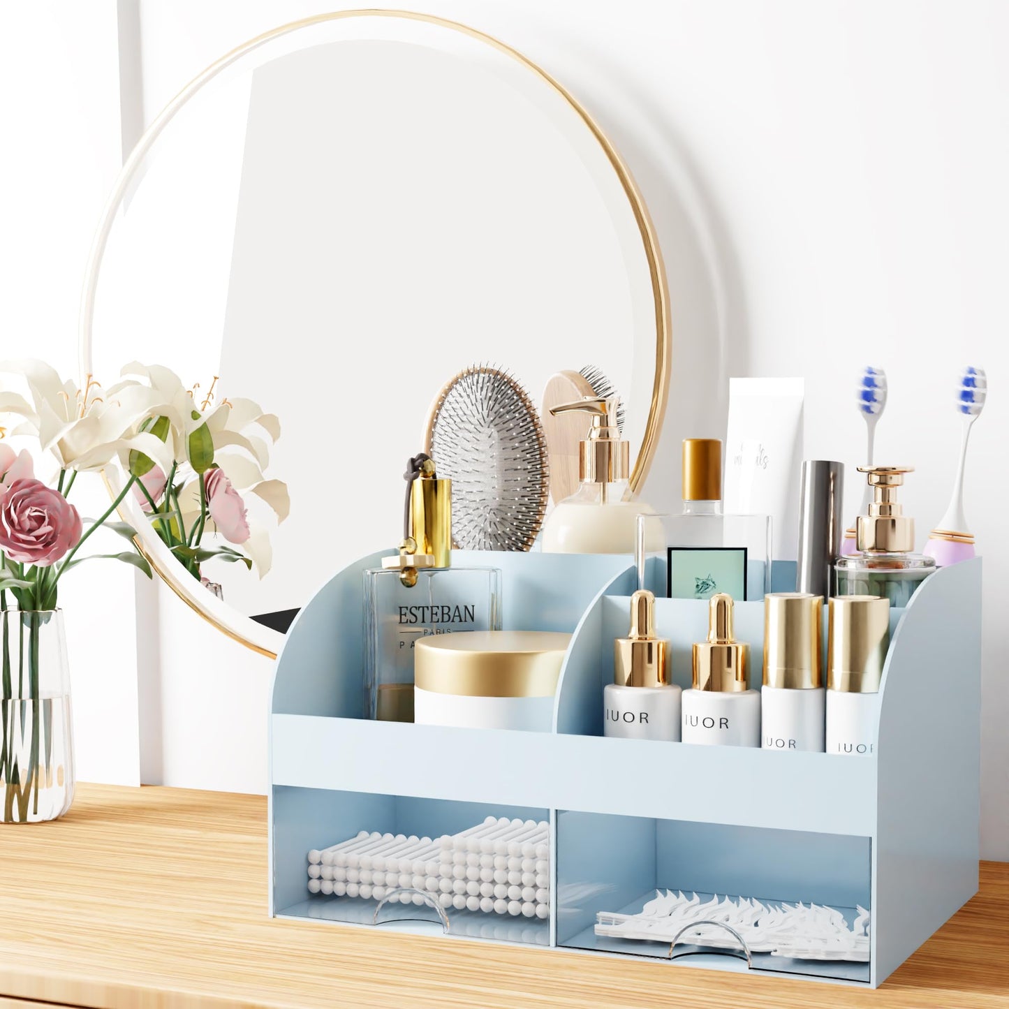 Makeup Organizer with Drawers, Cosmetic Storage for Dresser Vanity and Bathroom Countertop, Beauty Holder for Lipstick Brush, Skincare Organizer Beauty and Personal Care COMFYROOM