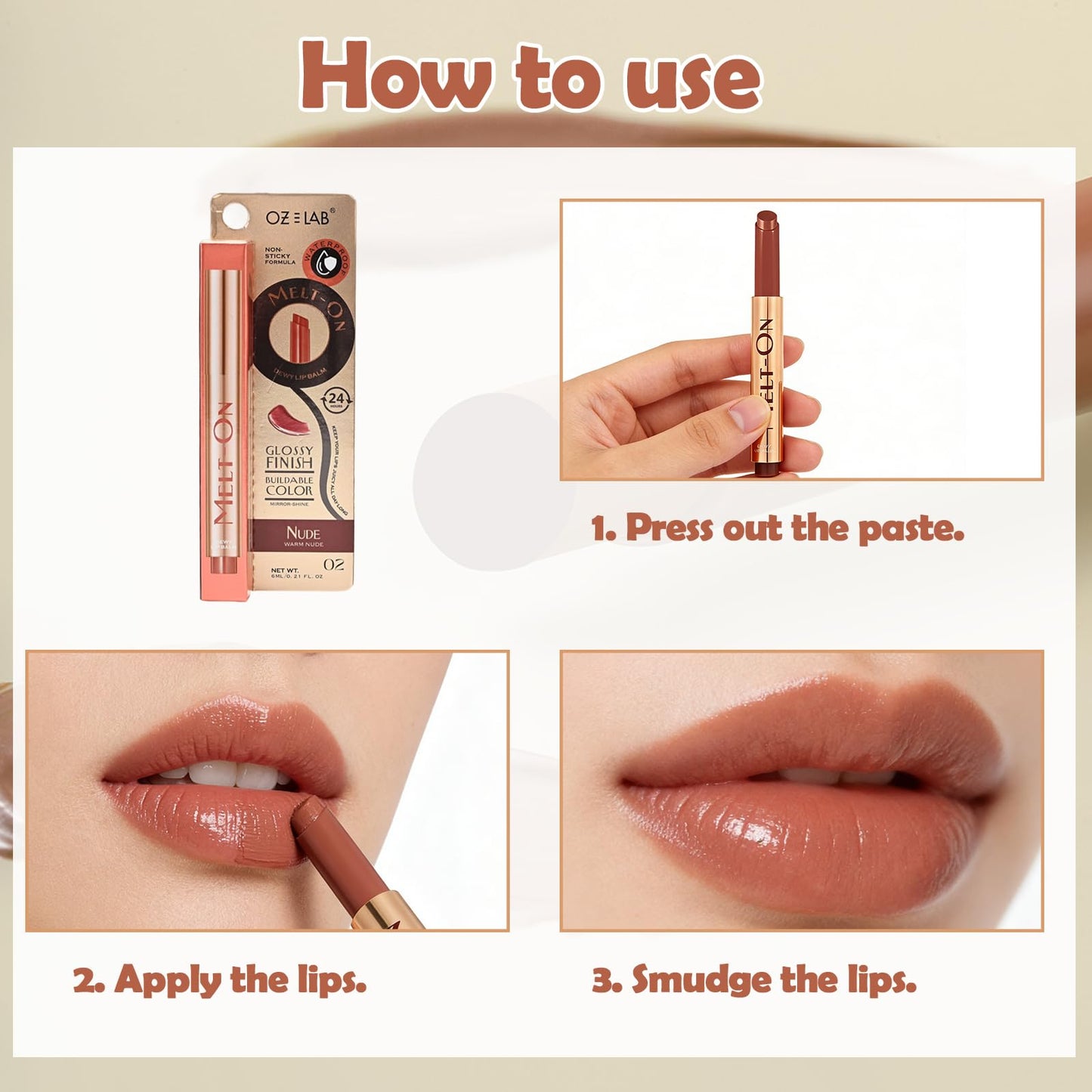 Oz Lab Beauty Melt On Dewy Lip Balm - Nude Shade, Moisturizing Click-Up Lip Balm, Cruelty-Free, 0.21FL.OZ/6 ML?pack of 1 Beauty and Personal Care OZ LAB