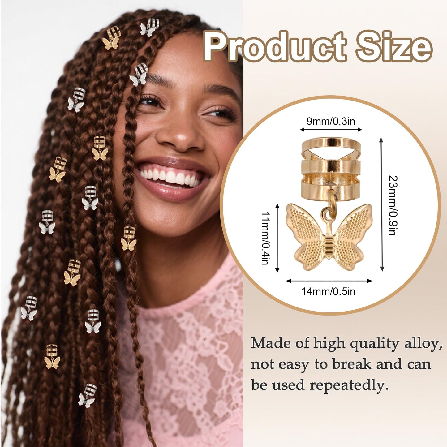 20Pcs Gold Silver Butterfly Cuffs for Women's Braids, Dreadlocks - Aluminum Rings, Adjustable Metal Clips, Hair Decorations Beauty & Personal Care Gaiett