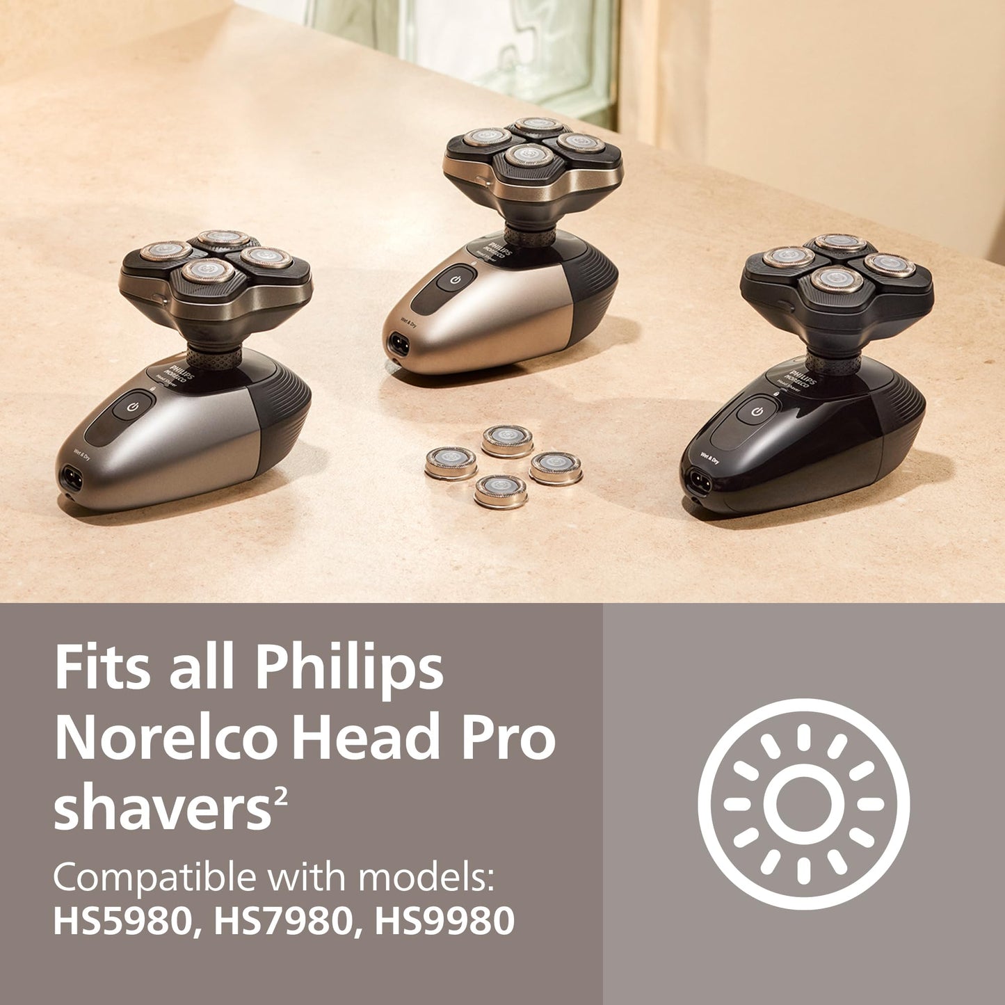 Philips Norelco Genuine Head Shaver Replacement Heads - Compatible with Philips Norelco Head Shaver Pro HS5980, HS7980 and HS9980, Self-sharpening Beauty and Personal Care Norelco
