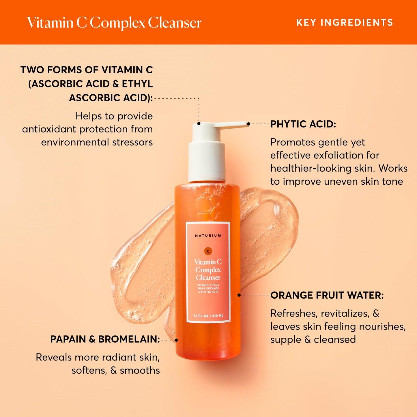 Naturium Vitamin C Complex Cleanser, Gently Exfoliating & Deeply Cleansing Foaming Face Wash Gel with Phytic Acid & Fruit Enzymes, 7.1 oz Beauty & Personal Care Naturium