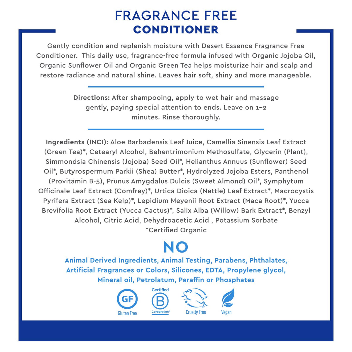 Desert Essence Fragrance Free Conditioner with Jojoba Oil 8 fl oz