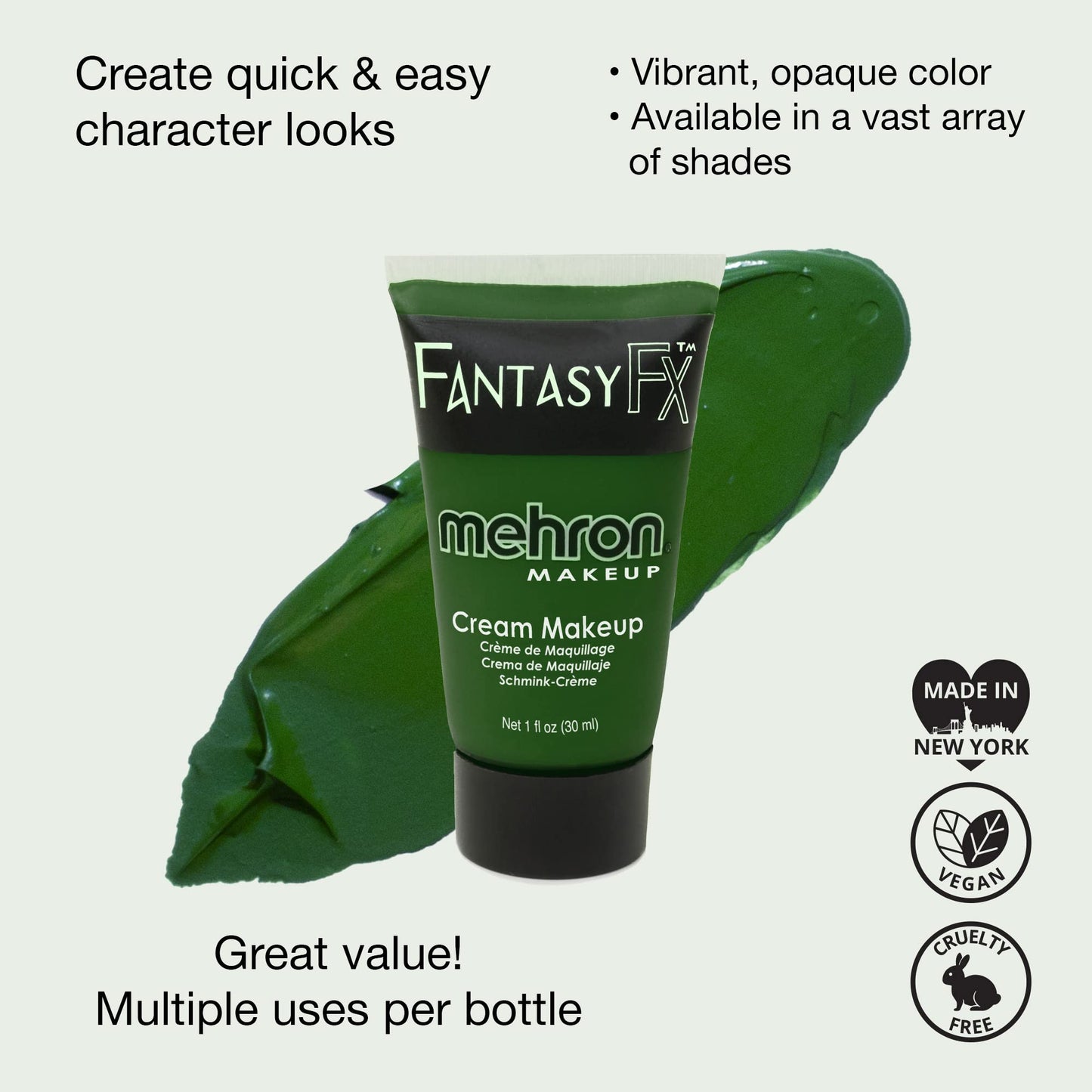 Mehron Makeup Fantasy FX Cream Makeup | Water Based | Halloween | Green Face Paint & Body Paint For Adults 1 fl oz (30ml) (GREEN) | Made in the USA Beauty & Personal Care Mehron