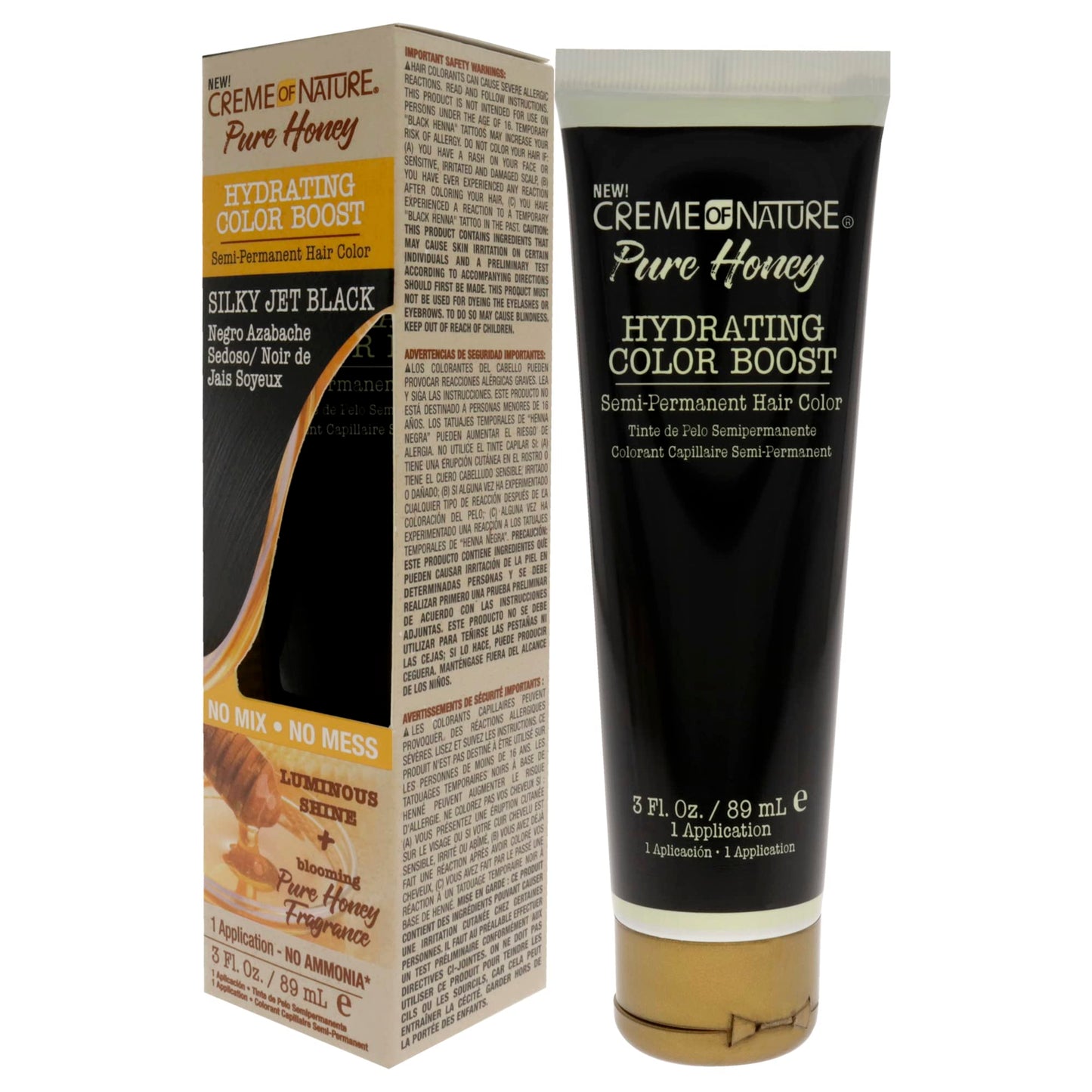 Creme of Nature Pure Honey Hydrating Color Boost Semi-Permanent Hair Color - Silky Jet Black Hair Color Unisex 3 oz Beauty & Personal Care Creme of Nature
