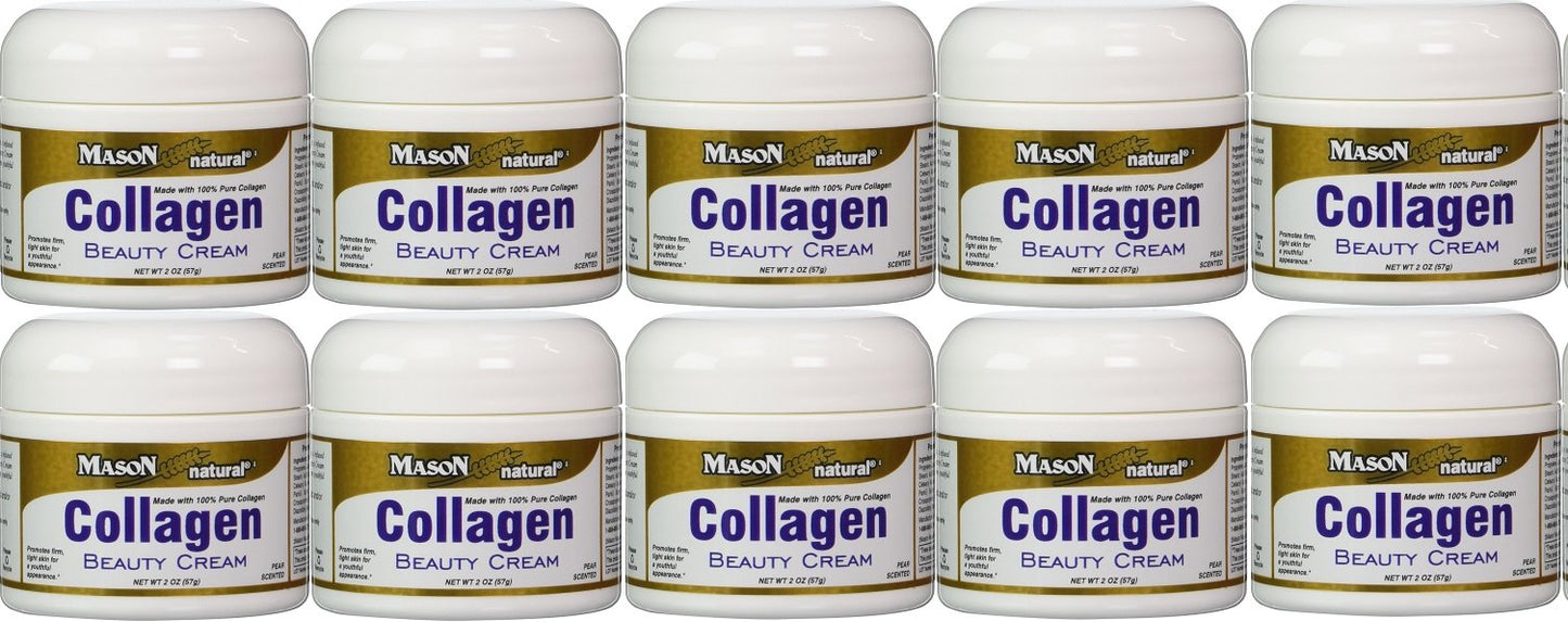 Collagen Beauty Cream Made With 100% Pure Collagen Promotes Tight Skin Enhances Skin Firmness 2 Oz. Jar Pack Of 10 Beauty & Personal Care MASON NATURAL