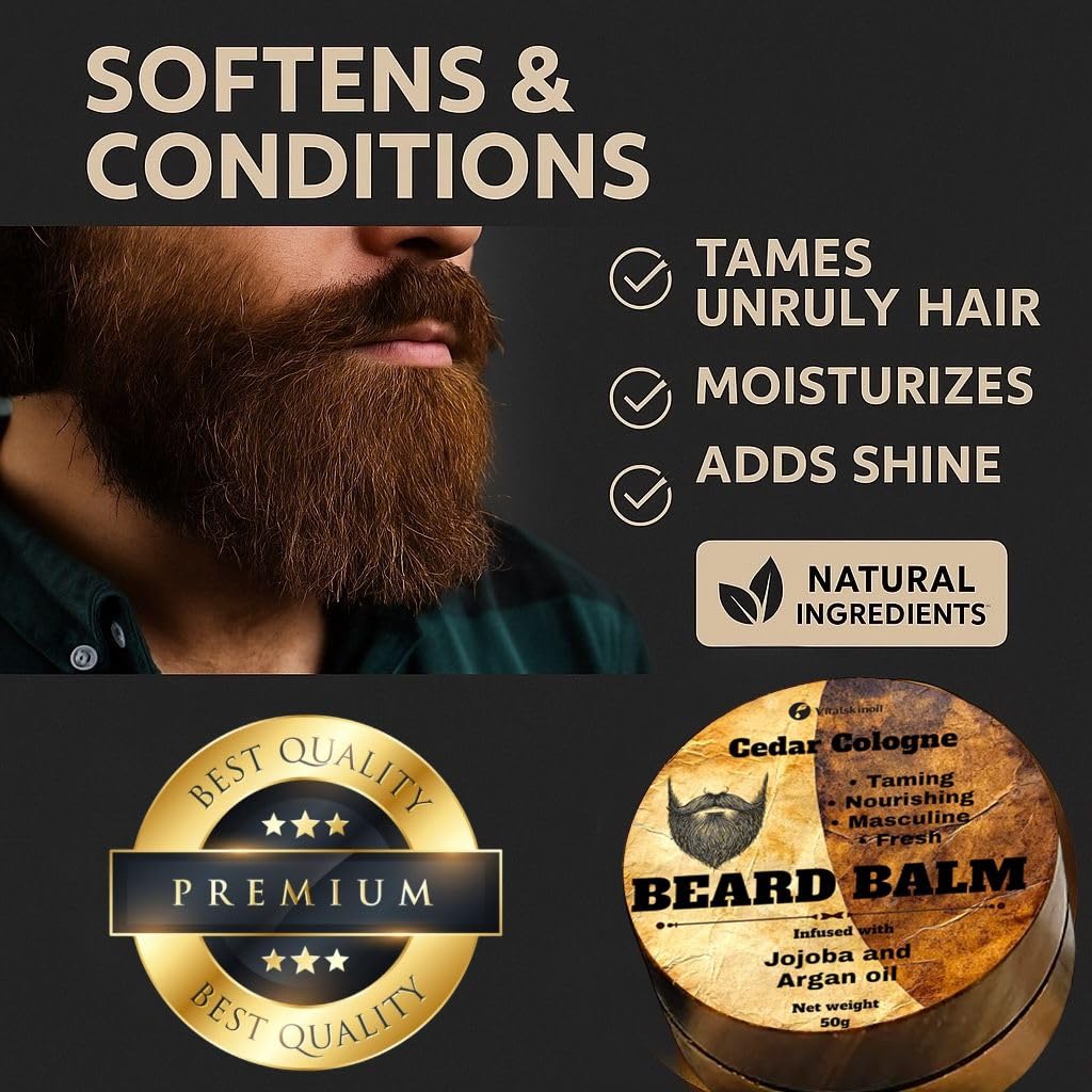 Beard Balm for Men, Cologne Scented with Shea Butter, Jojoba and Argan Oil Beauty and Personal Care VITALSKINOIL