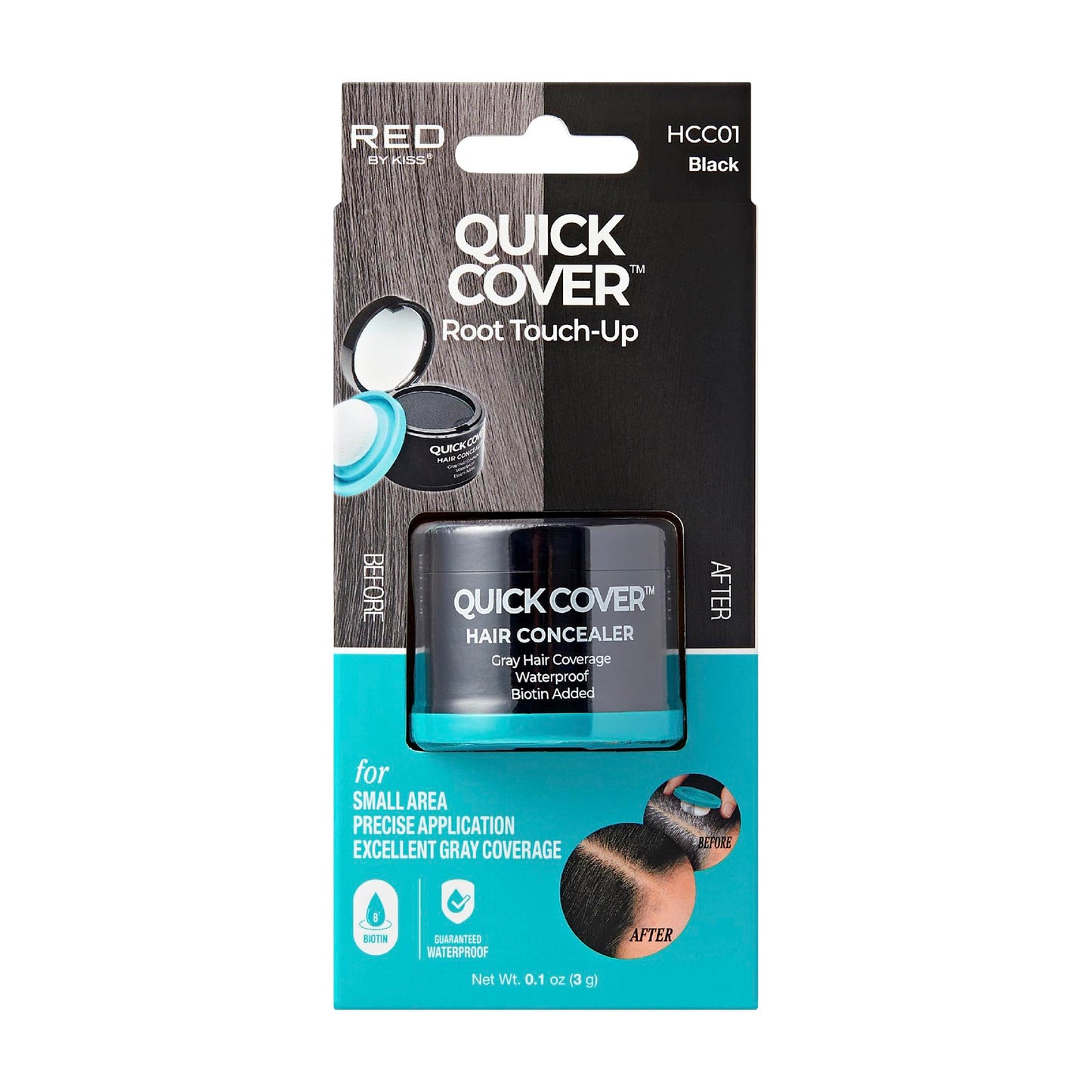 Red by Kiss Quick Cover Hair Concealer, Temporary Root Touch-Up, Precision Gray Coverage, Lightweight & Waterproof, Biotin Infused (Black) Beauty & Personal Care Red by Kiss