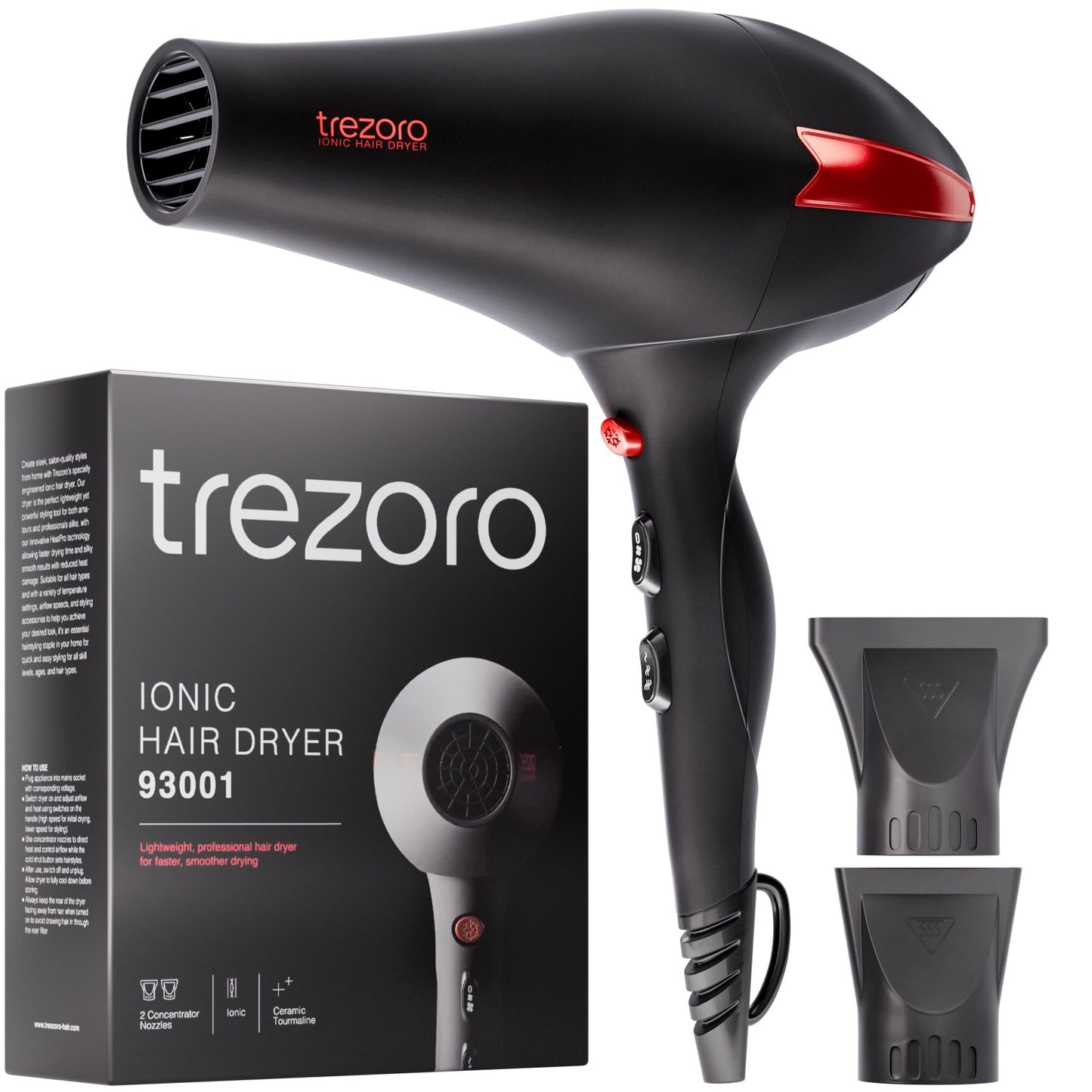 TREZORO Professional Blow Dryer for Women - Ionic Hair Dryer 2000W for Salon & Personal Use - Powerful, Fast & Quiet Drying for Curly Hair, Unwanted Beauty & Personal Care TREZORO