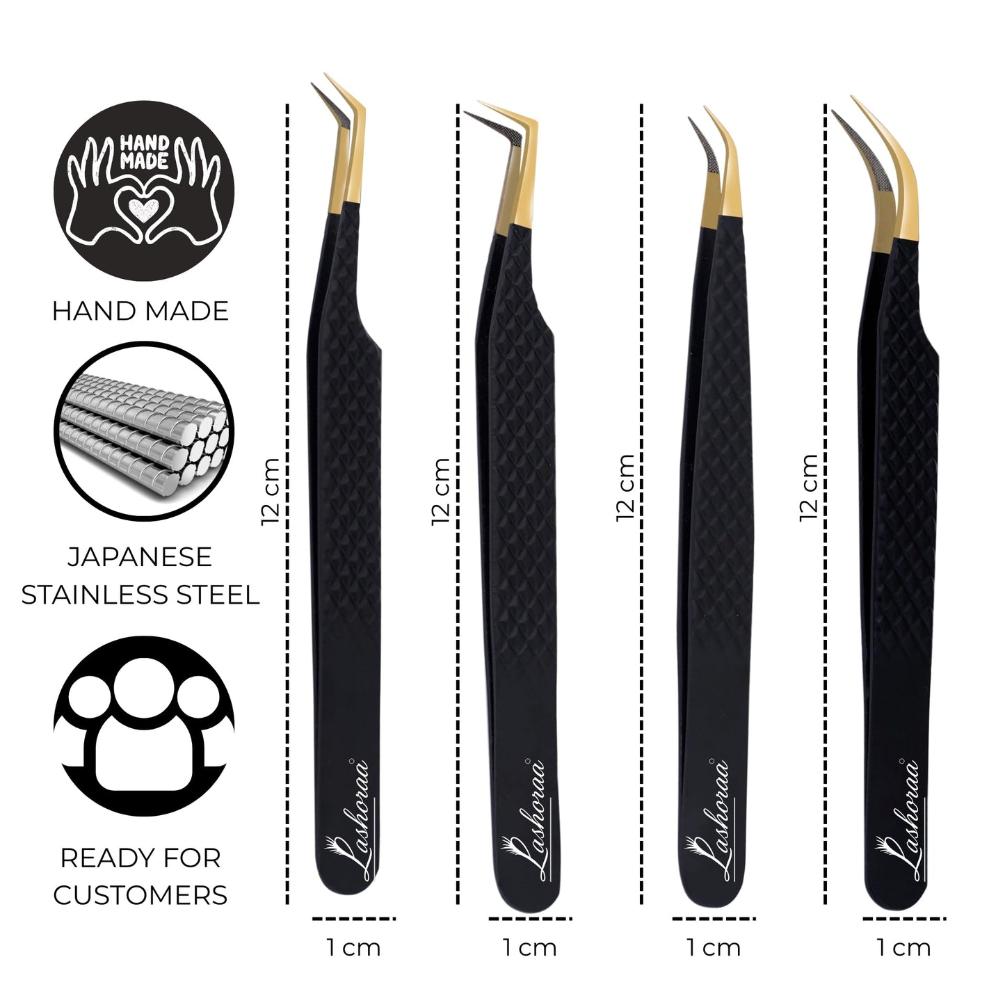LASHORAA Professional Lash Tweezers 4 Pcs- Leather Case Eyelash Tweezers Fiber Tips, Diamond Grip & Japanese Steel- Curved, 45° Degree & Angular Beauty and Personal Care LASHORAA