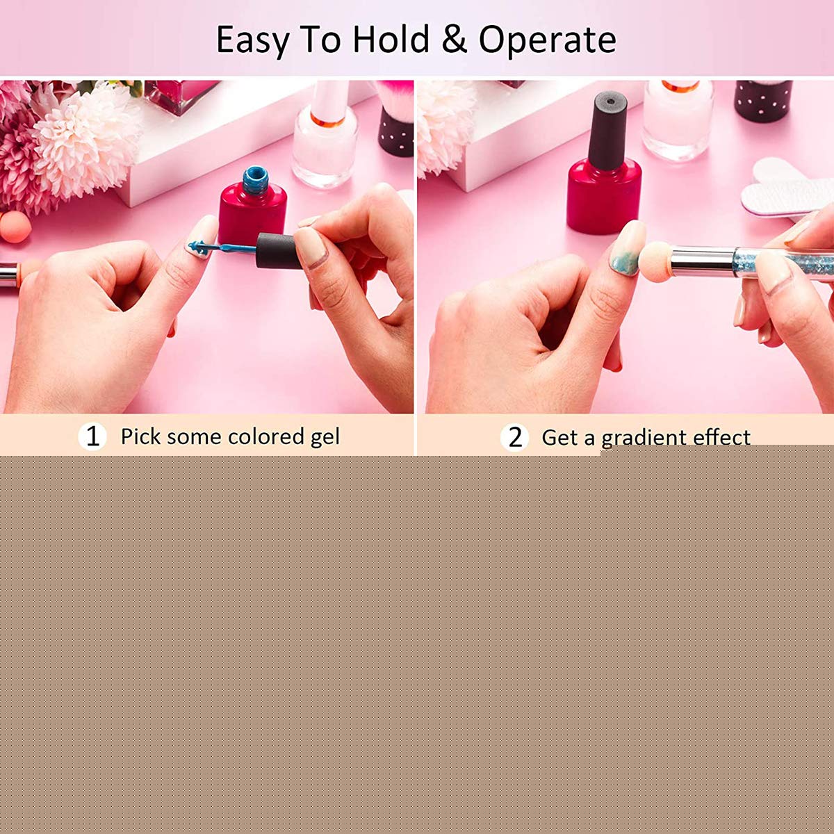 DANNEASY 1Pc Double-Ended Nail Sponges Pen 12Pcs Sponge Head UV Gel Acrylic Nail Gradient Shading Brush Ombre Design Manicure Tools Beauty & Personal Care DANNEASY