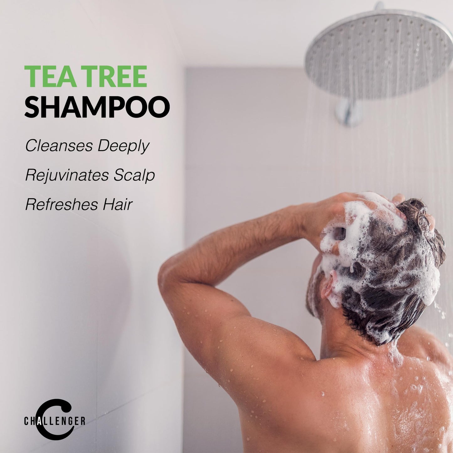 Challenger Tea Tree Shampoo & Peppermint Conditioner Combo | Men's Shower Product | For Itchy & Dry Scalp | Removes Dirt & Oils | Argan Oil, Biotin | Beauty & Personal Care Challenger